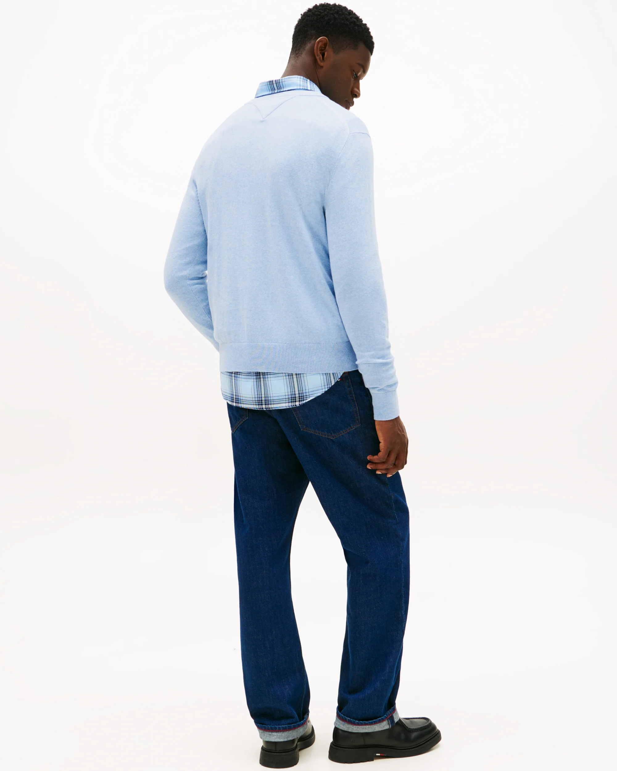 Tommy Hilfiger Pima Organic Cotton Mens Cashmere V-Neck Jumper - Vessel Blue Heather - Image 4
