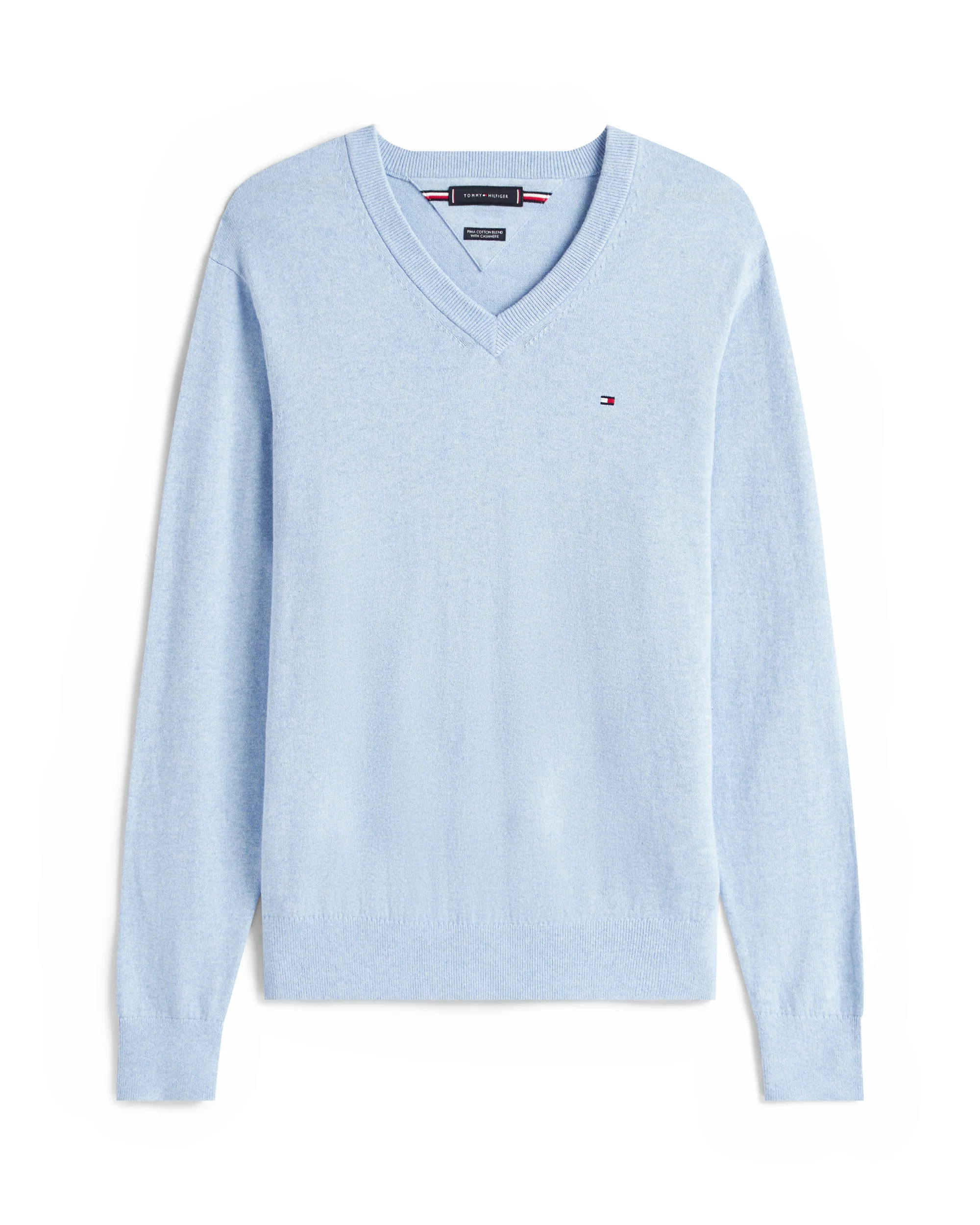 Tommy Hilfiger Pima Organic Cotton Mens Cashmere V-Neck Jumper - Vessel Blue Heather - Image 5