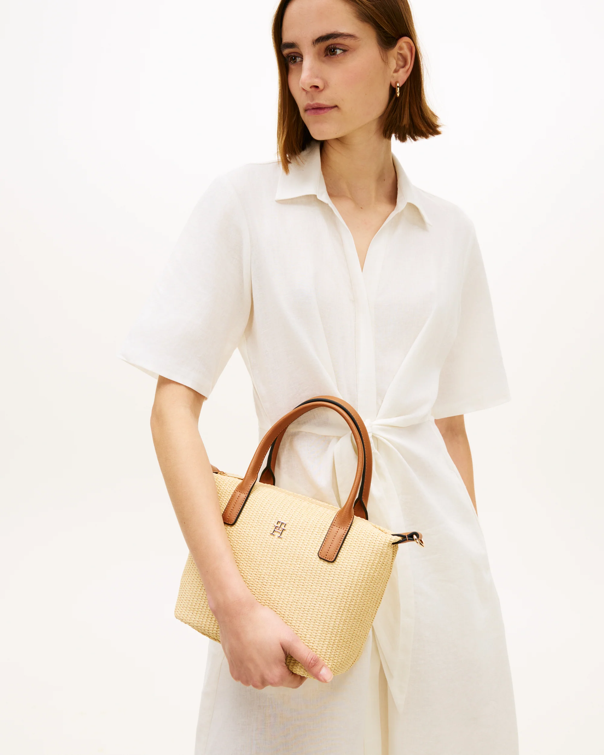 Tommy Hilfiger Popette Raffia Womens Mini Tote Bag - Natural Raffia - Image 2