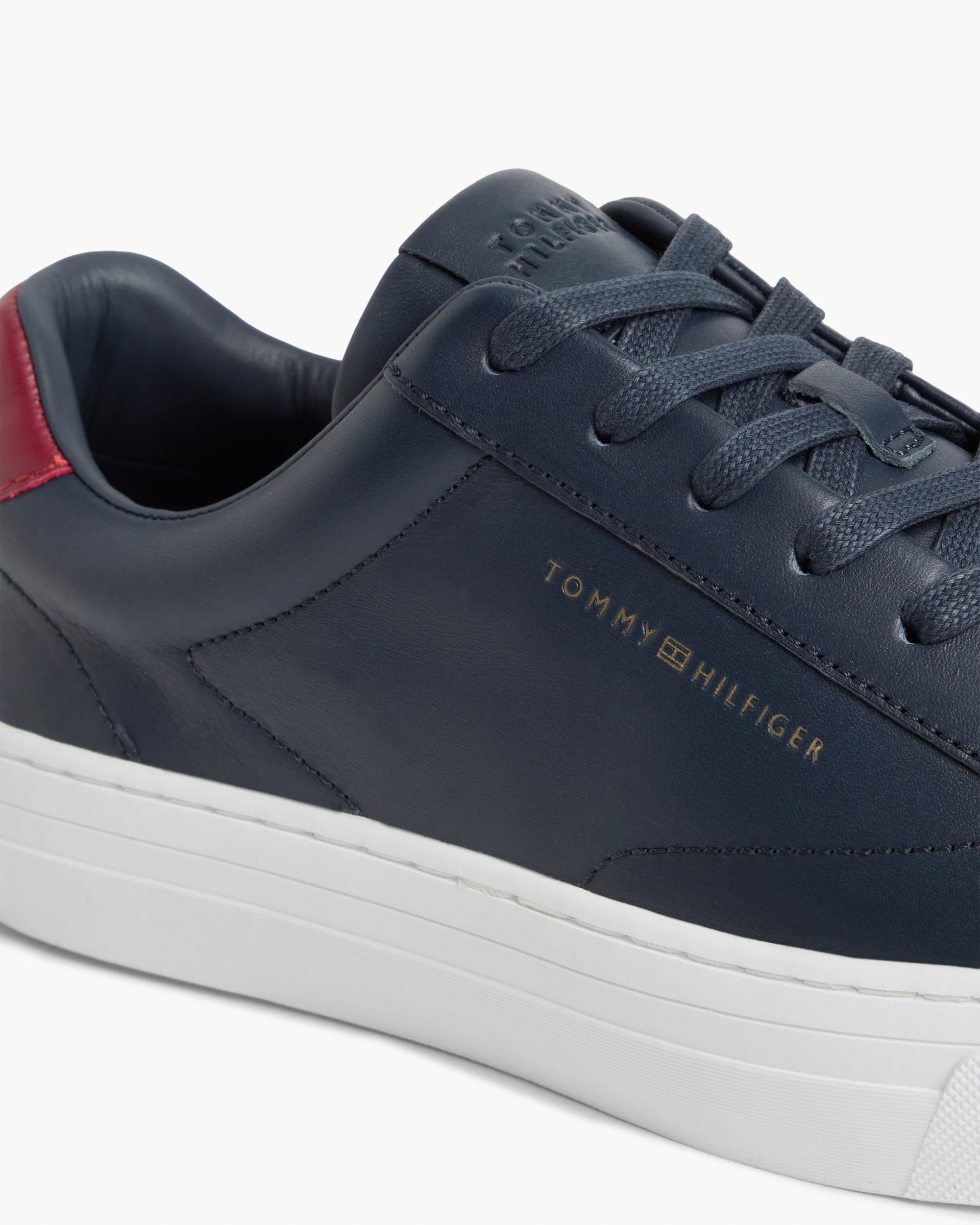 Tommy Hilfiger Premium Dress Nappa Leather Mens Cupsole Trainers - Desert Sky/Red - Image 2