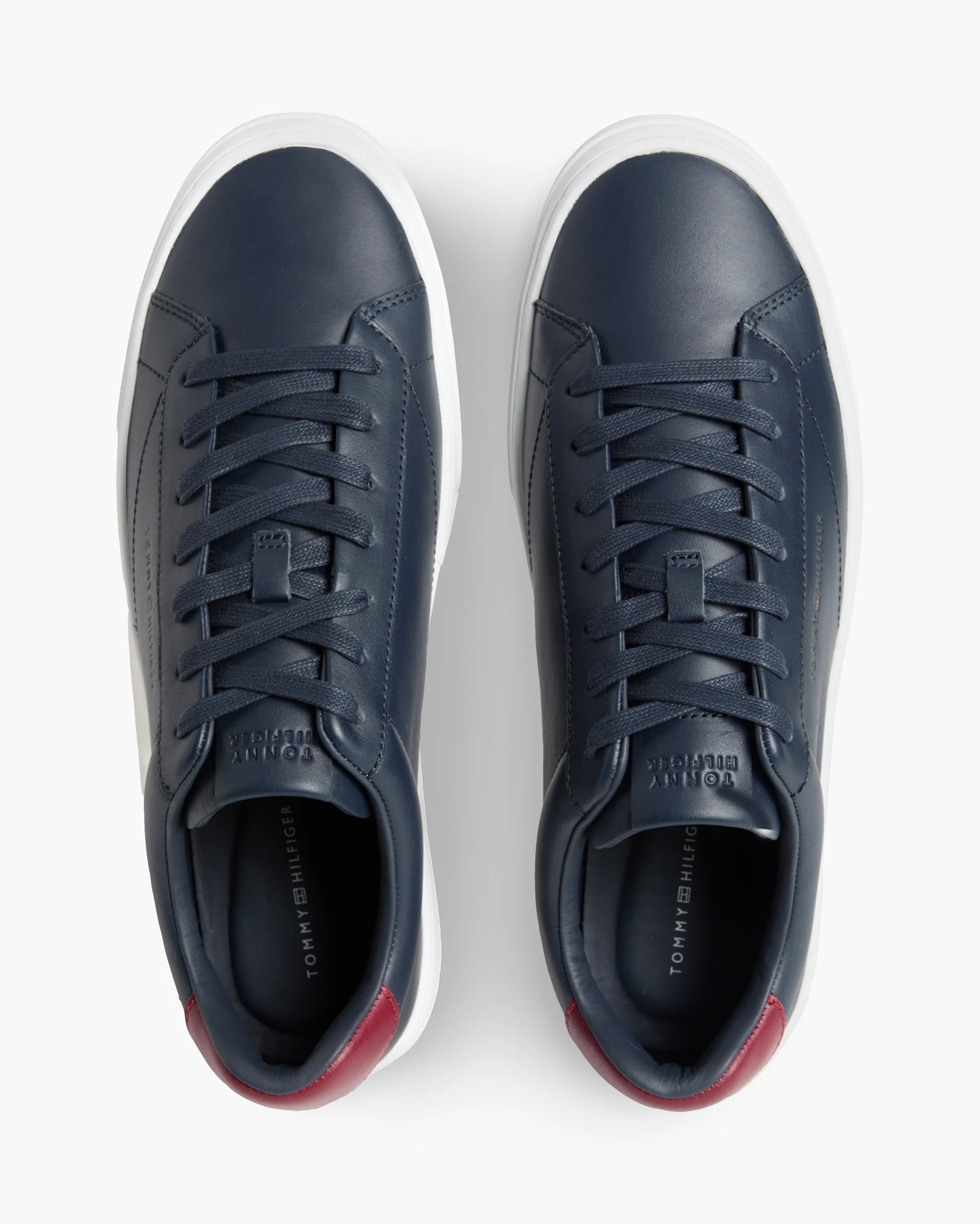Tommy Hilfiger Premium Dress Nappa Leather Mens Cupsole Trainers - Desert Sky/Red - Image 3