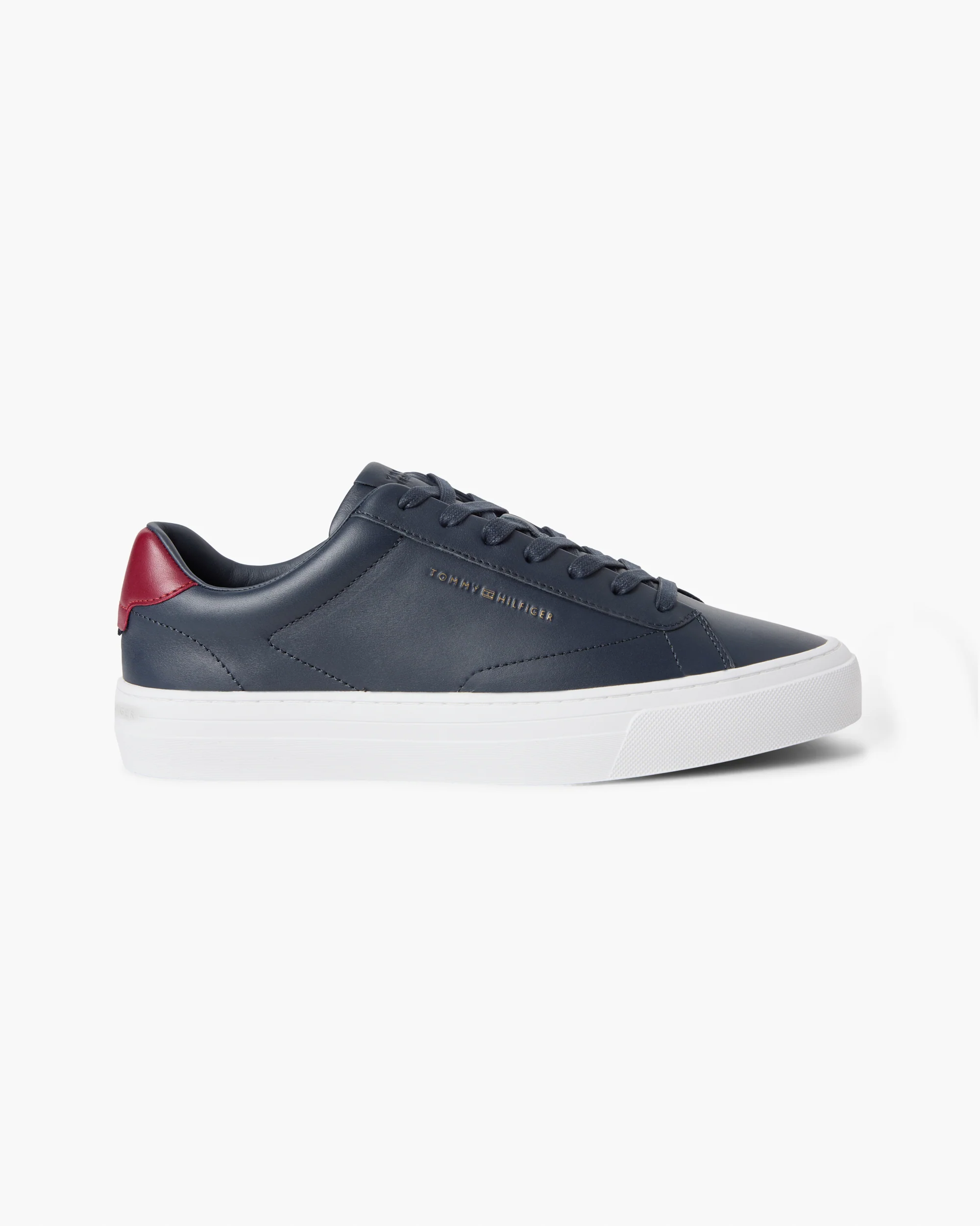 Tommy Hilfiger Premium Dress Nappa Leather Mens Cupsole Trainers - Desert Sky/Red - Image 5