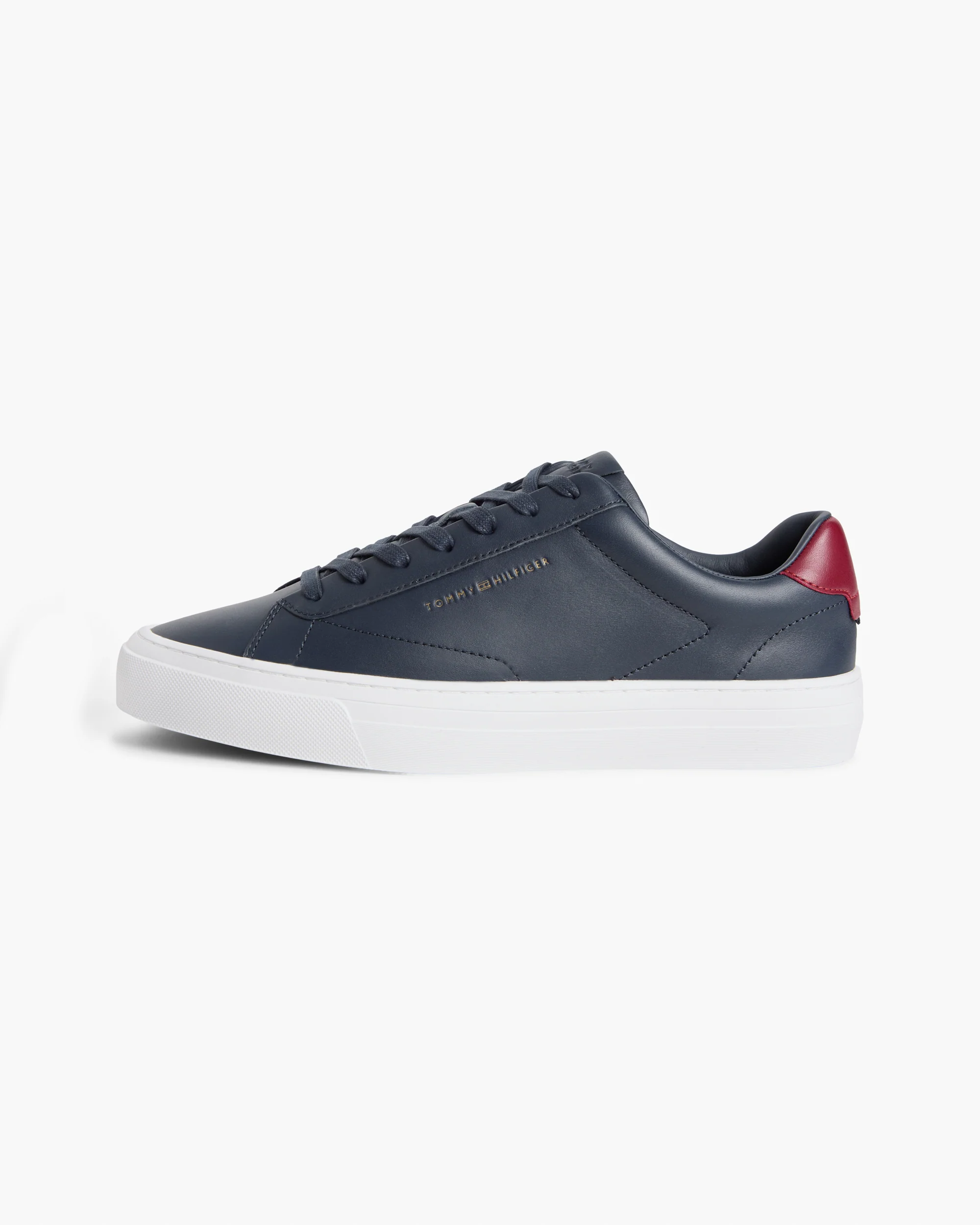Tommy Hilfiger Premium Dress Nappa Leather Mens Cupsole Trainers - Desert Sky/Red - Image 6