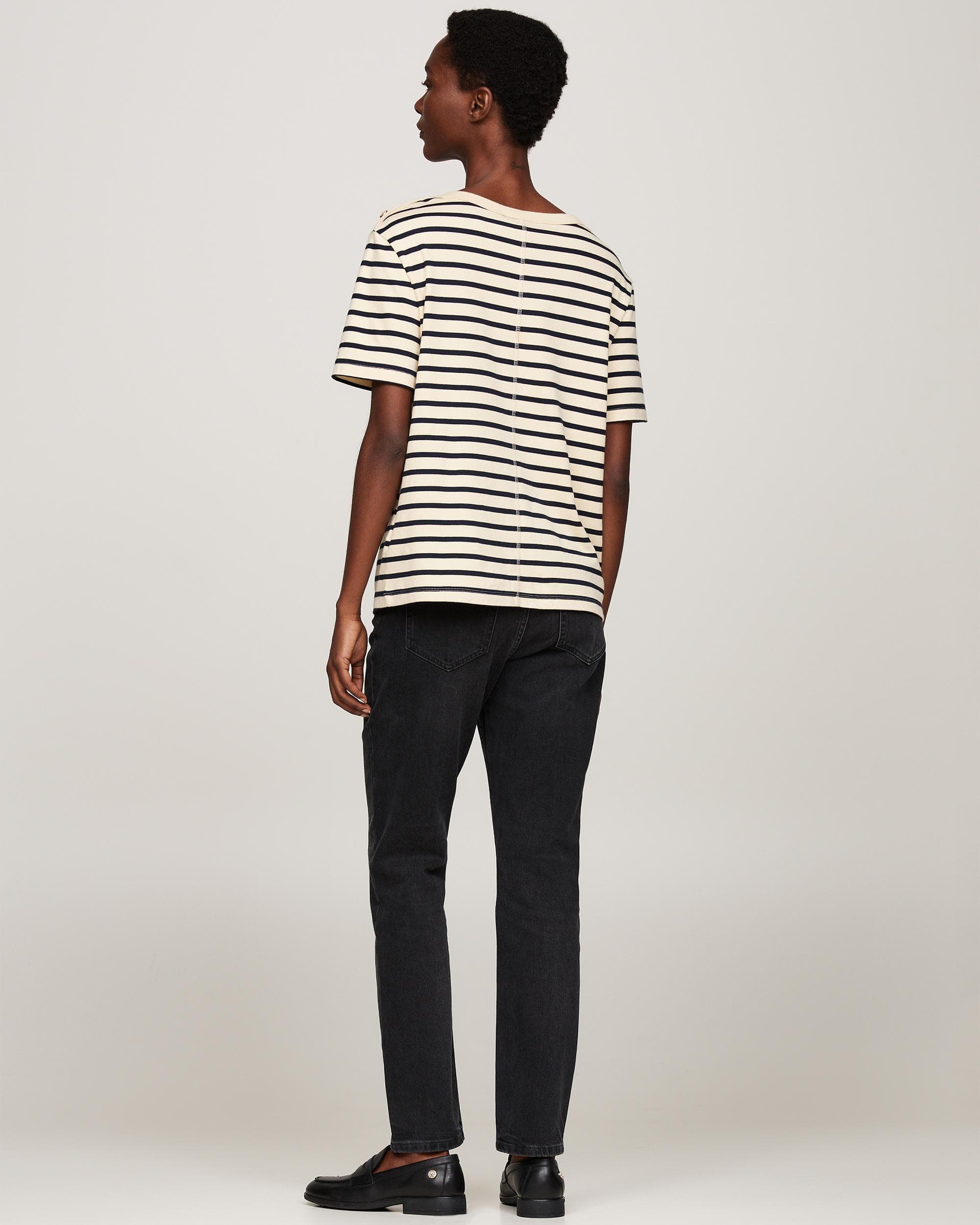 Tommy Hilfiger Regular Stripe Gold Button Womens T-Shirt - Image 4