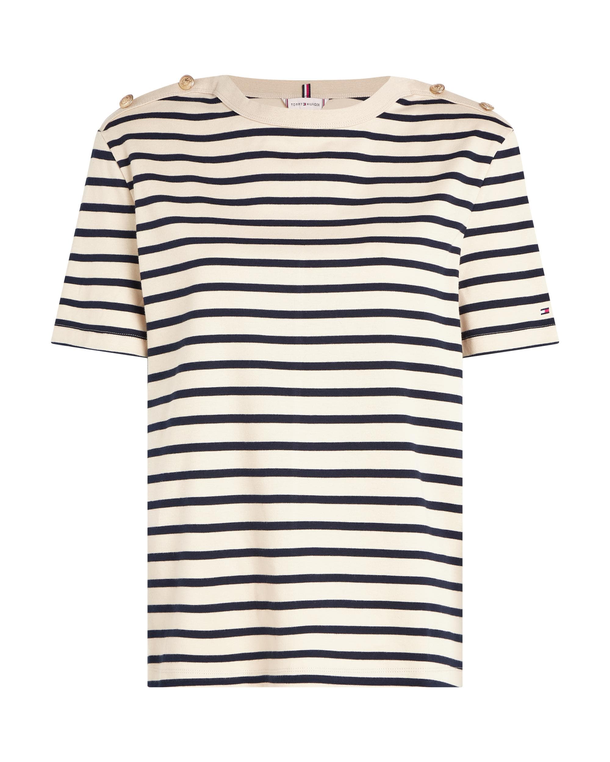 Tommy Hilfiger Regular Stripe Gold Button Womens T-Shirt - Image 5