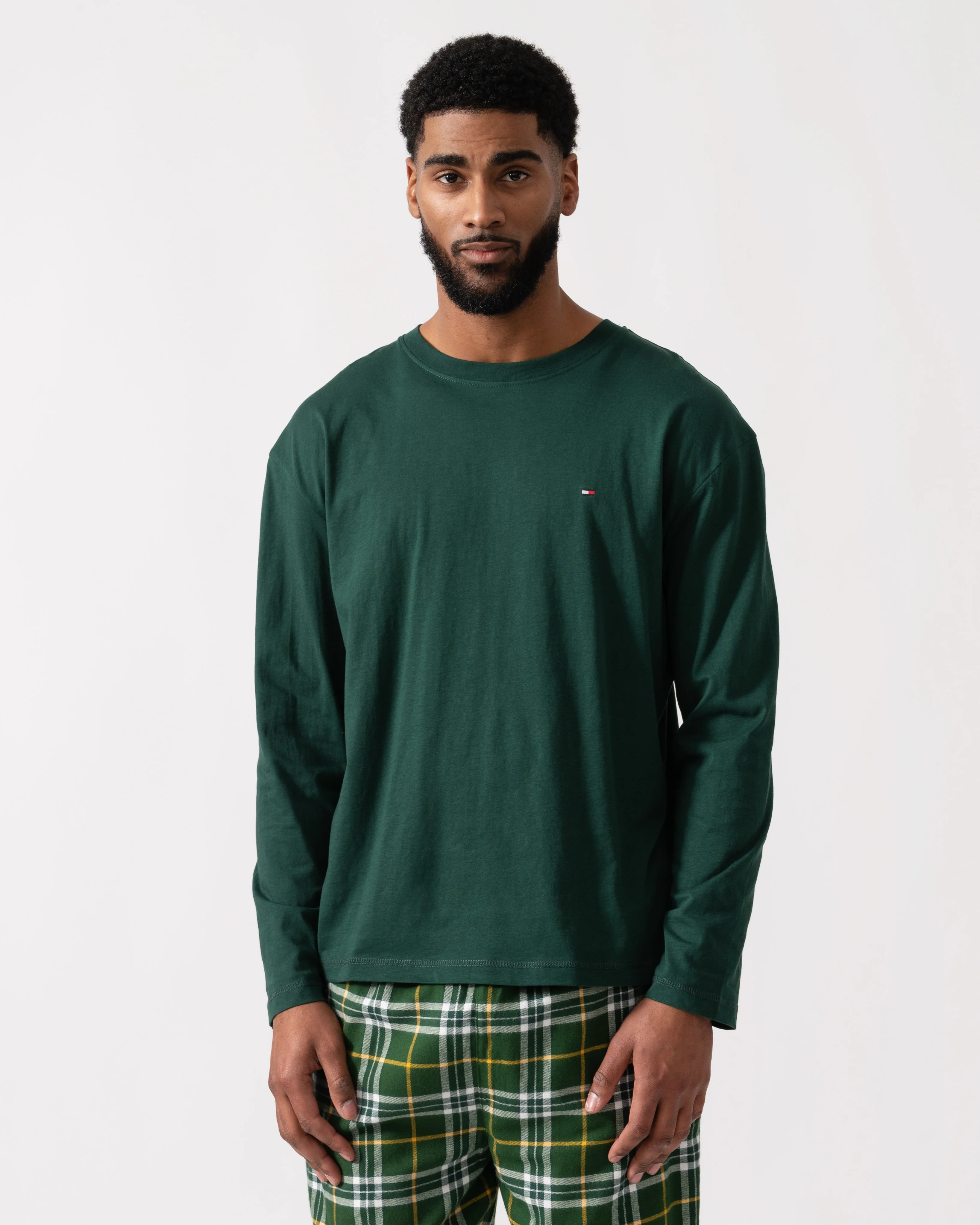 Tommy Hilfiger Relaxed Flannel Print Long Sleeve Mens Pyjama Set - Ornamental Green/Green Tartan - Image 3