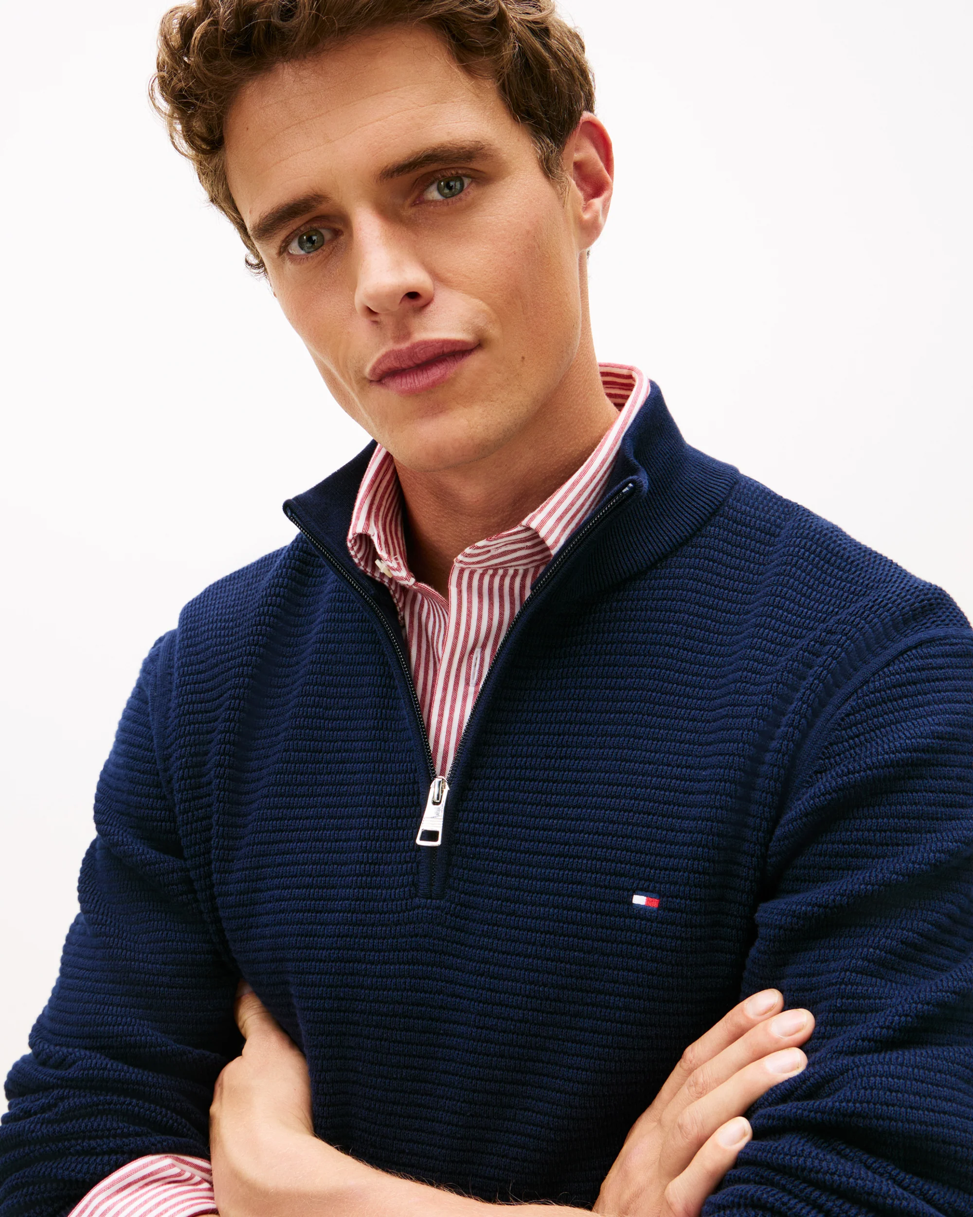 Tommy Hilfiger Seasonal Structure 1/4 Zip Mens Mock Neck Sweatshirt - Desert Sky - Image 2