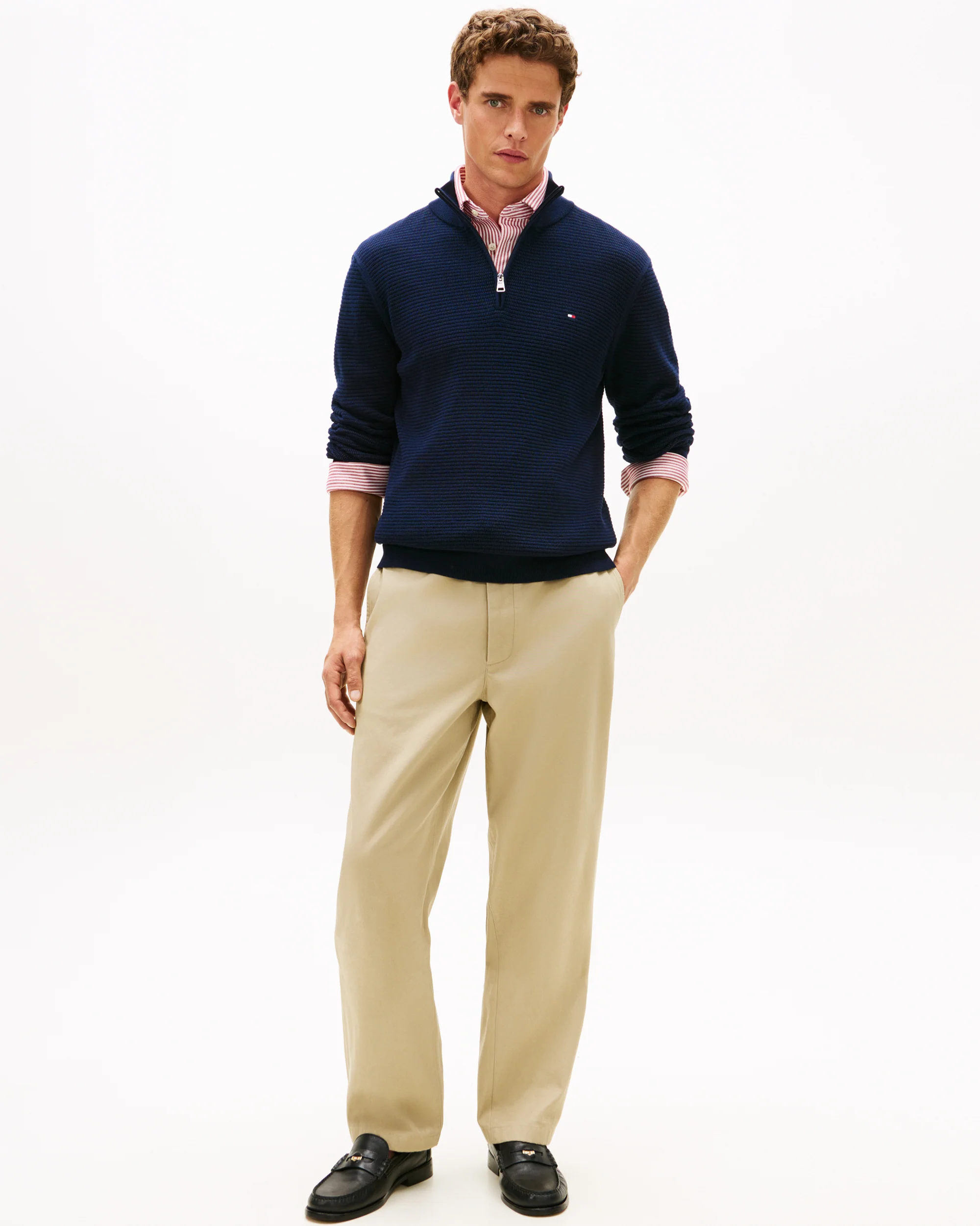 Tommy Hilfiger Seasonal Structure 1/4 Zip Mens Mock Neck Sweatshirt - Desert Sky - Image 3