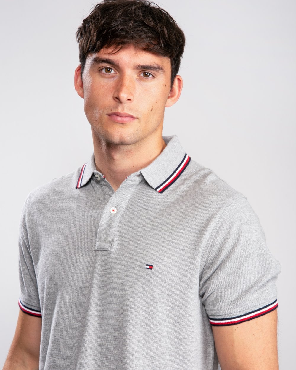 Tommy Hilfiger Slim Mens Tipped Polo - Medium Grey Heather - Image 2