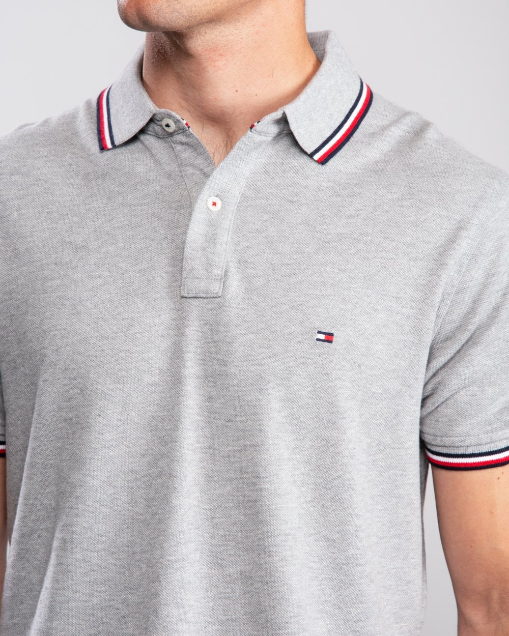 Tommy Hilfiger Slim Mens Tipped Polo - Medium Grey Heather - Image 3