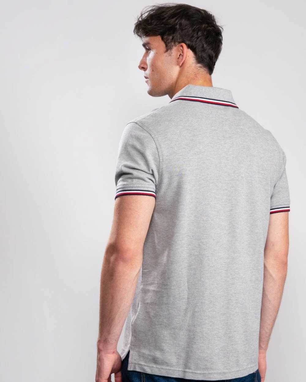 Tommy Hilfiger Slim Mens Tipped Polo - Medium Grey Heather - Image 4