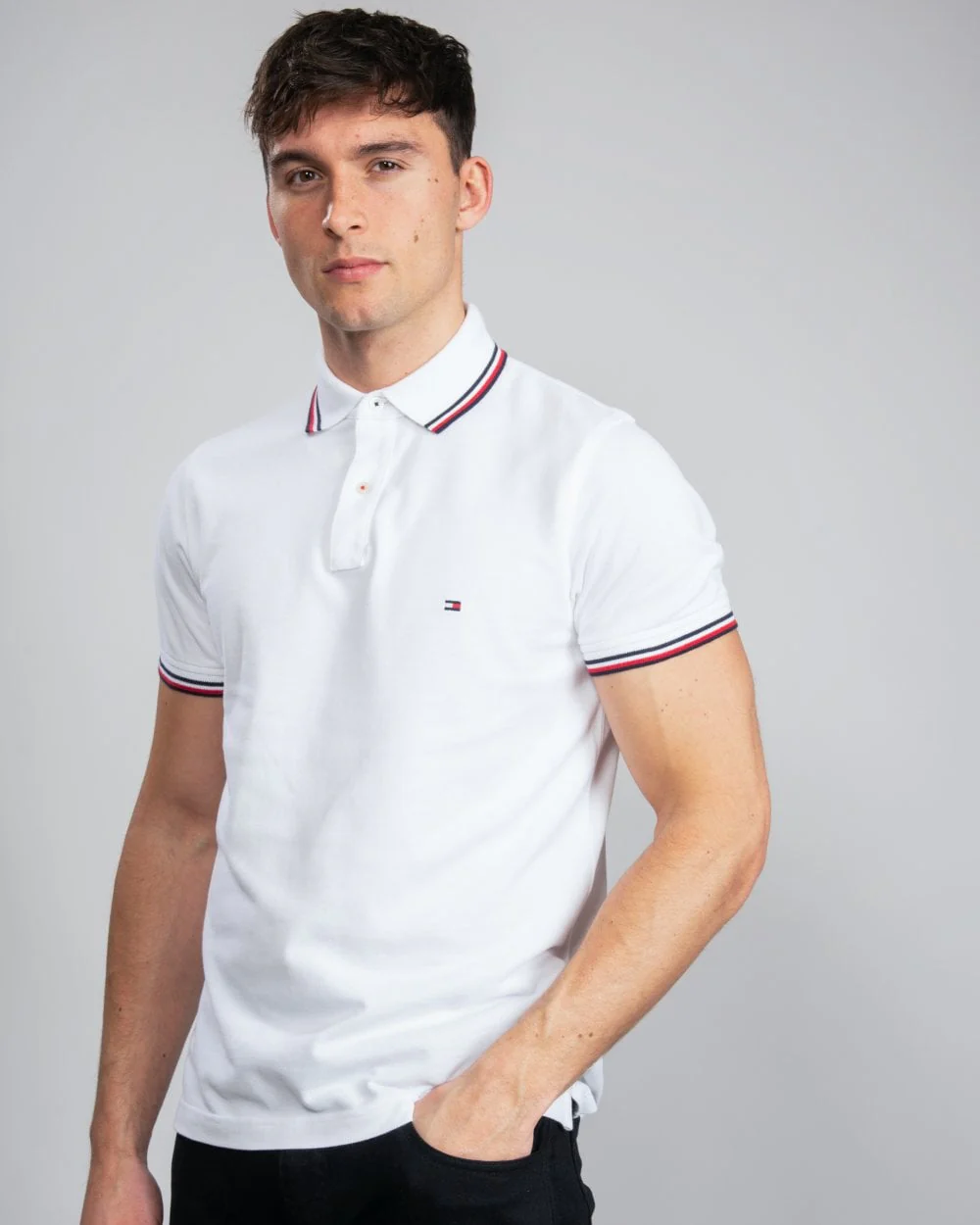 Tommy Hilfiger Slim Mens Tipped Polo - White - Image 3