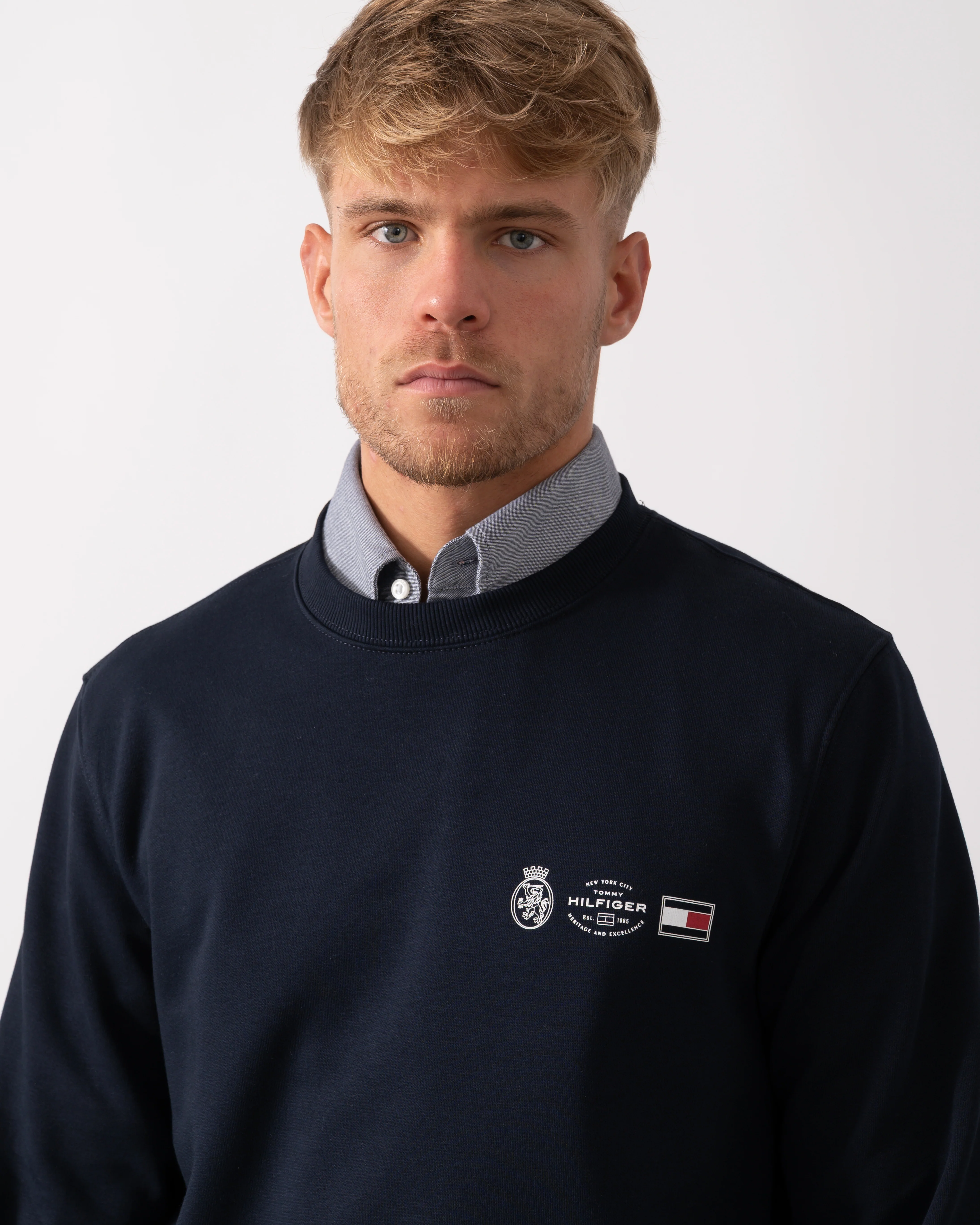Tommy Hilfiger Small Crest Outline Mens Crew Sweatshirt - Desert Sky - Image 2