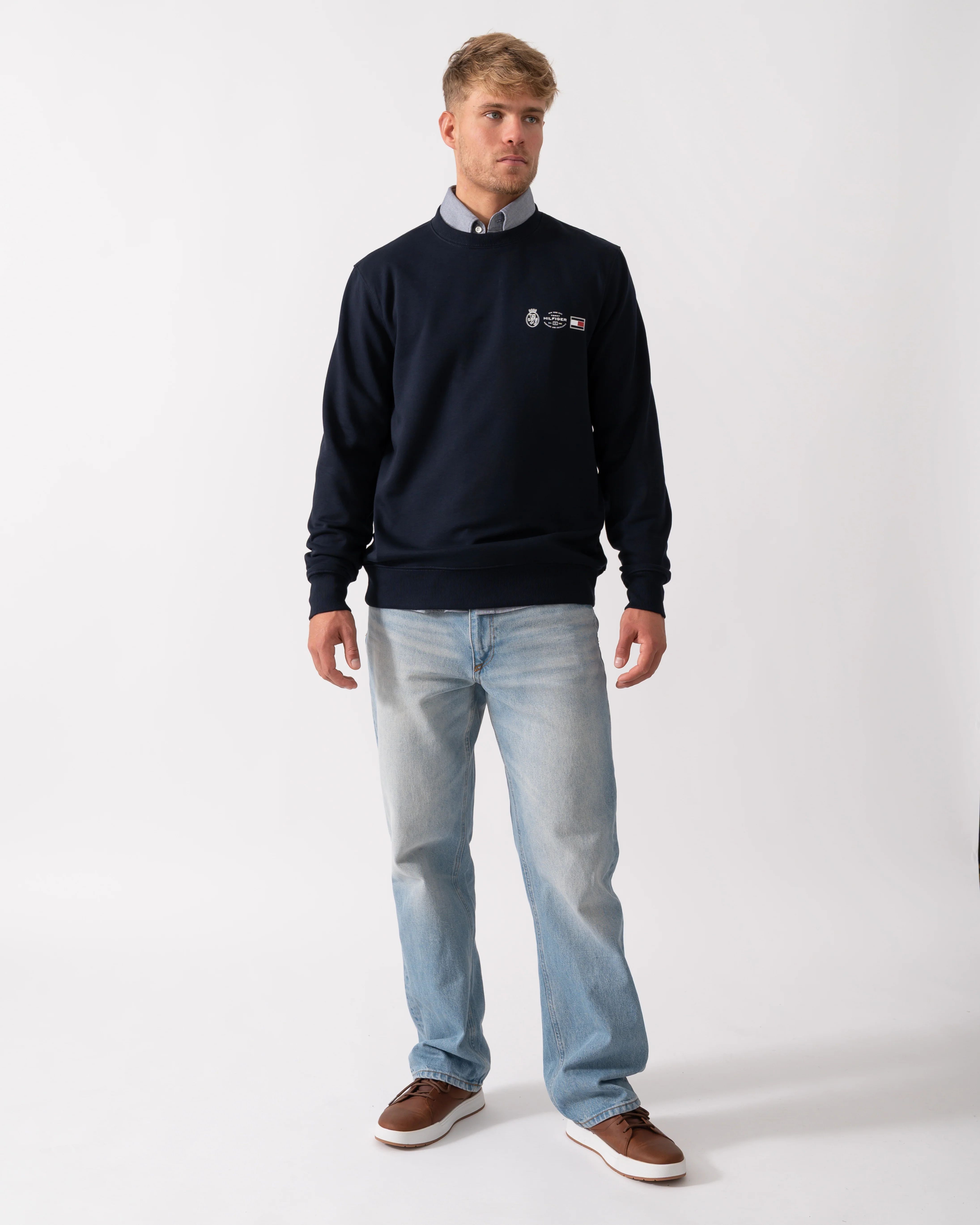 Tommy Hilfiger Small Crest Outline Mens Crew Sweatshirt - Desert Sky - Image 3