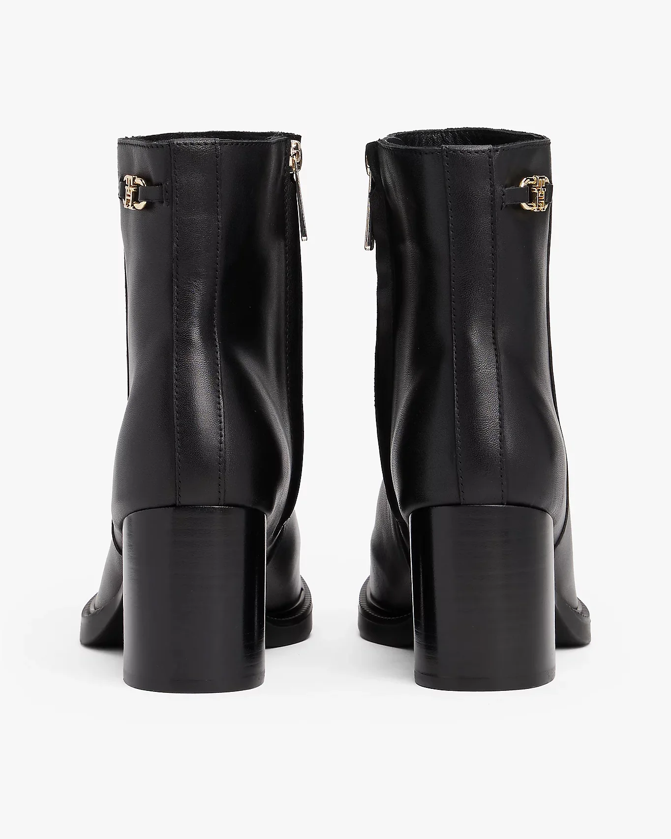 Tommy Hilfiger Stacked Heel Leather Womens Ankle Boots - Black - Image 4
