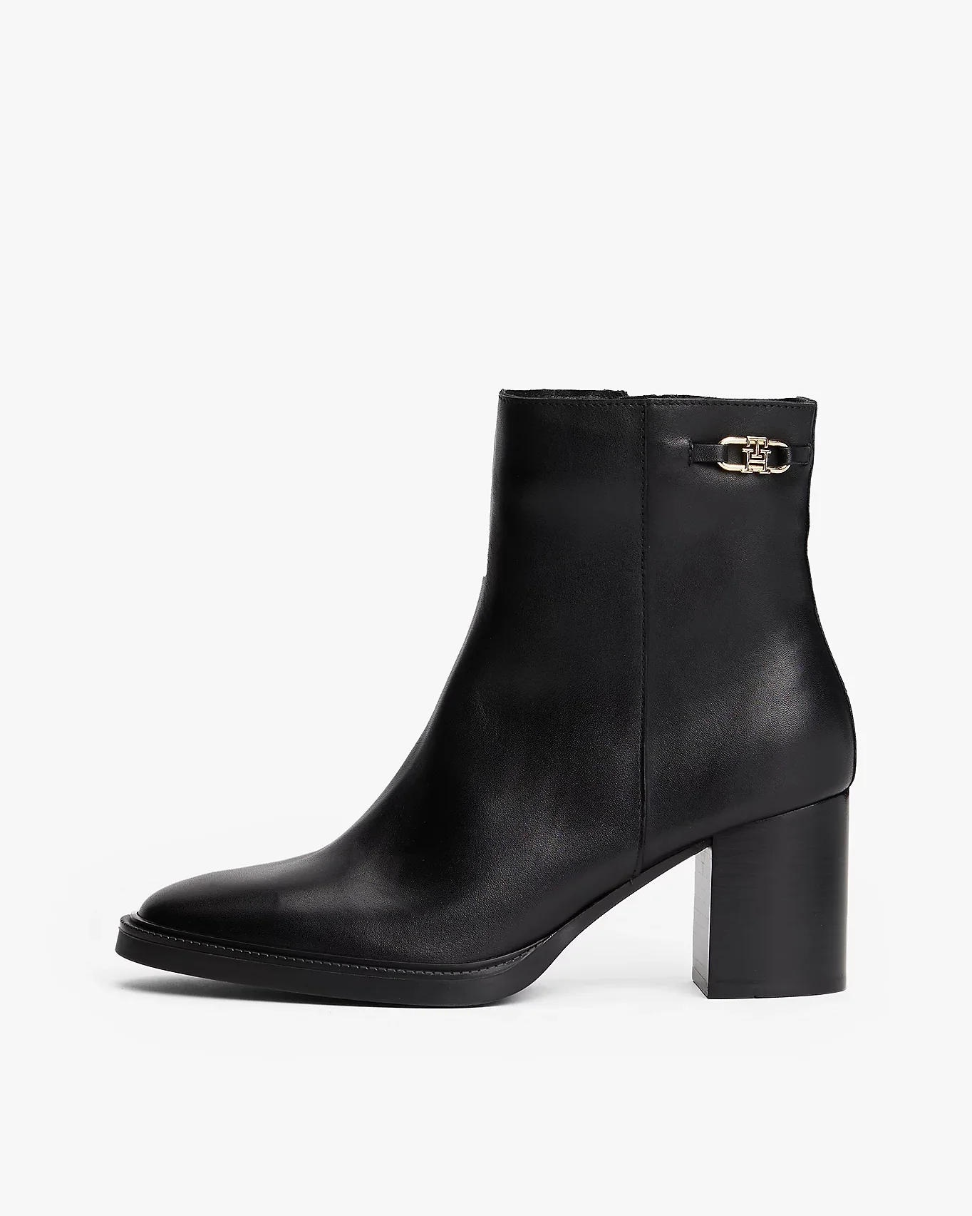 Tommy Hilfiger Stacked Heel Leather Womens Ankle Boots - Black - Image 6