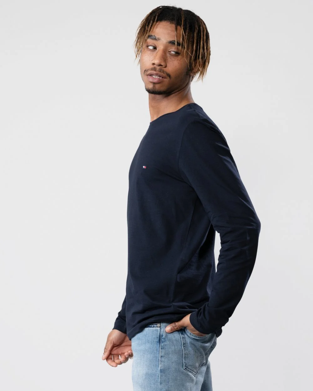 Tommy Hilfiger Stretch Slim Fit Mens Long Sleeve T-Shirt - Desert Sky - Image 3