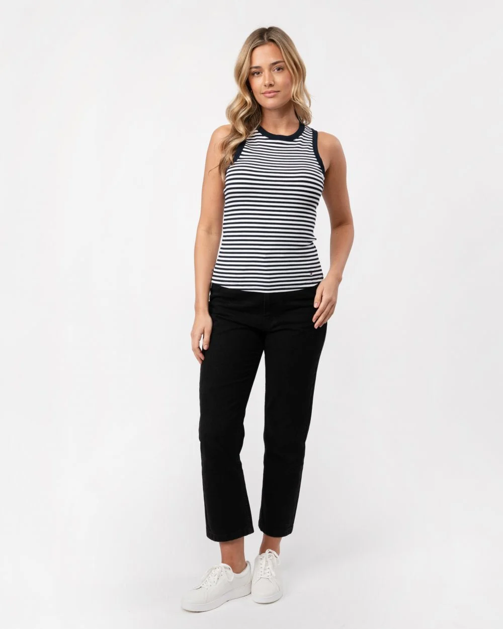 Tommy Hilfiger Stripe Rib Womens Slim Tank Top - Mini Stripe Desert Sky/White - Image 2