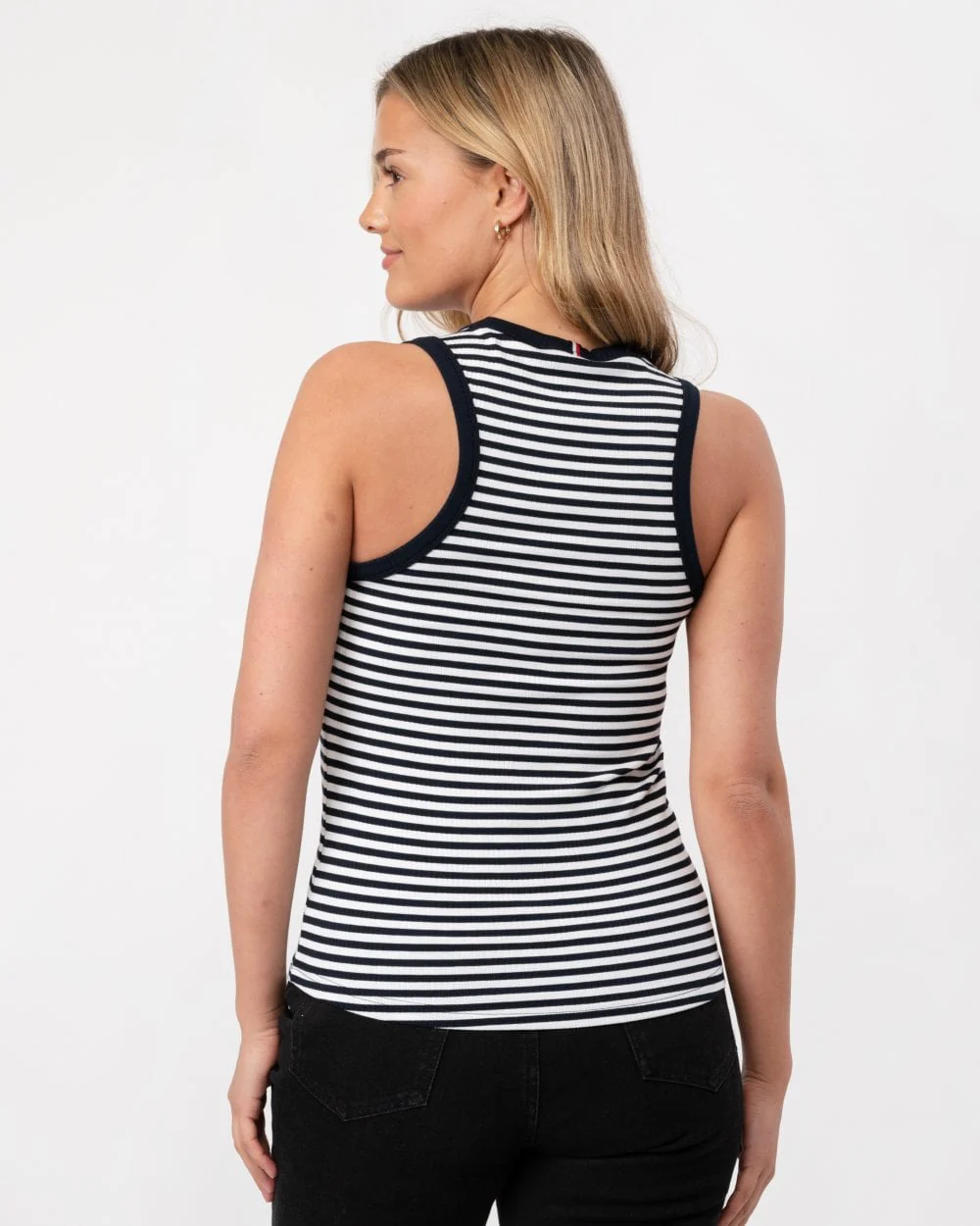 Tommy Hilfiger Stripe Rib Womens Slim Tank Top - Mini Stripe Desert Sky/White - Image 3
