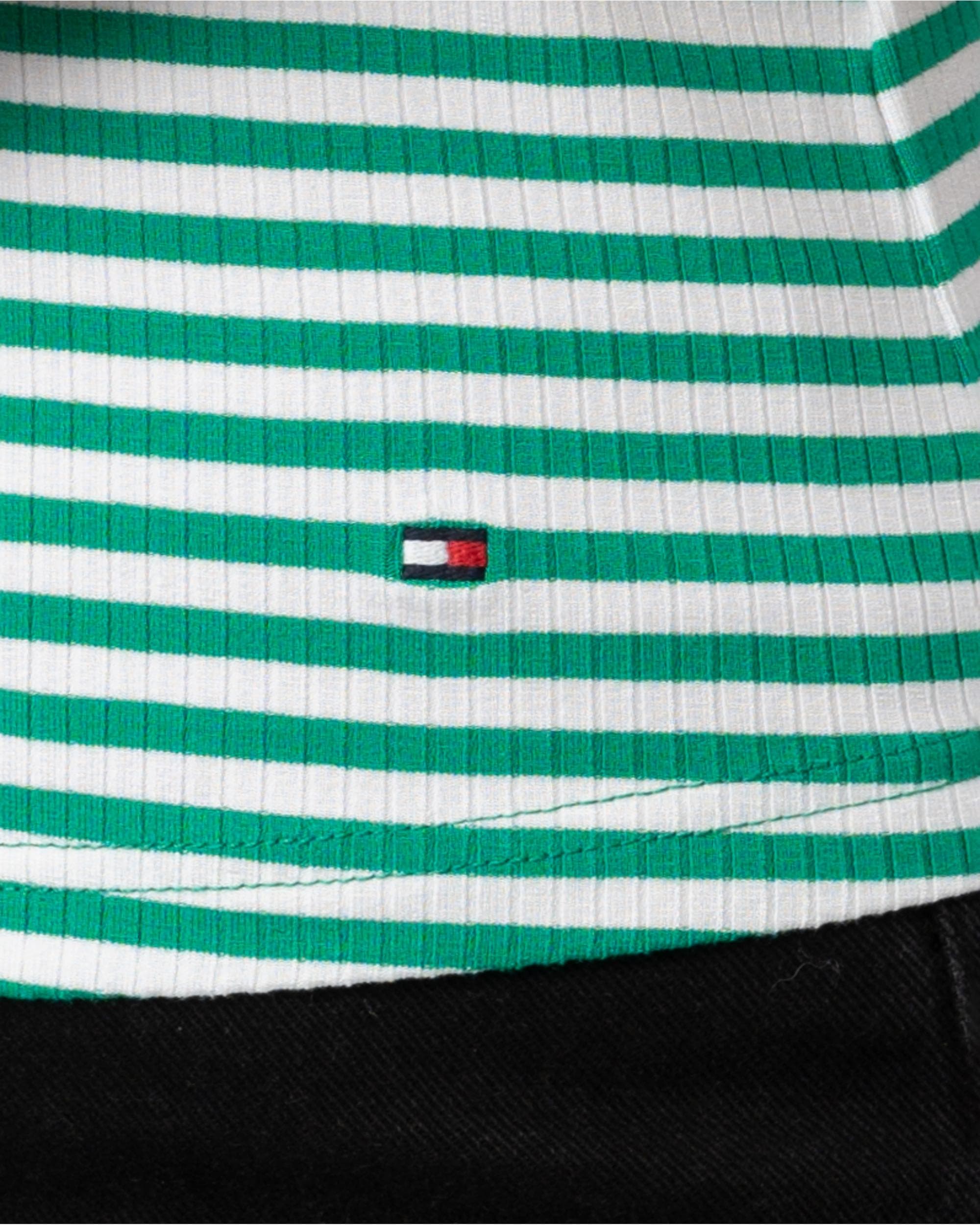 Tommy Hilfiger Stripe Rib Womens Slim Tank Top - Mini Stripe Olympic Green/White - Image 4