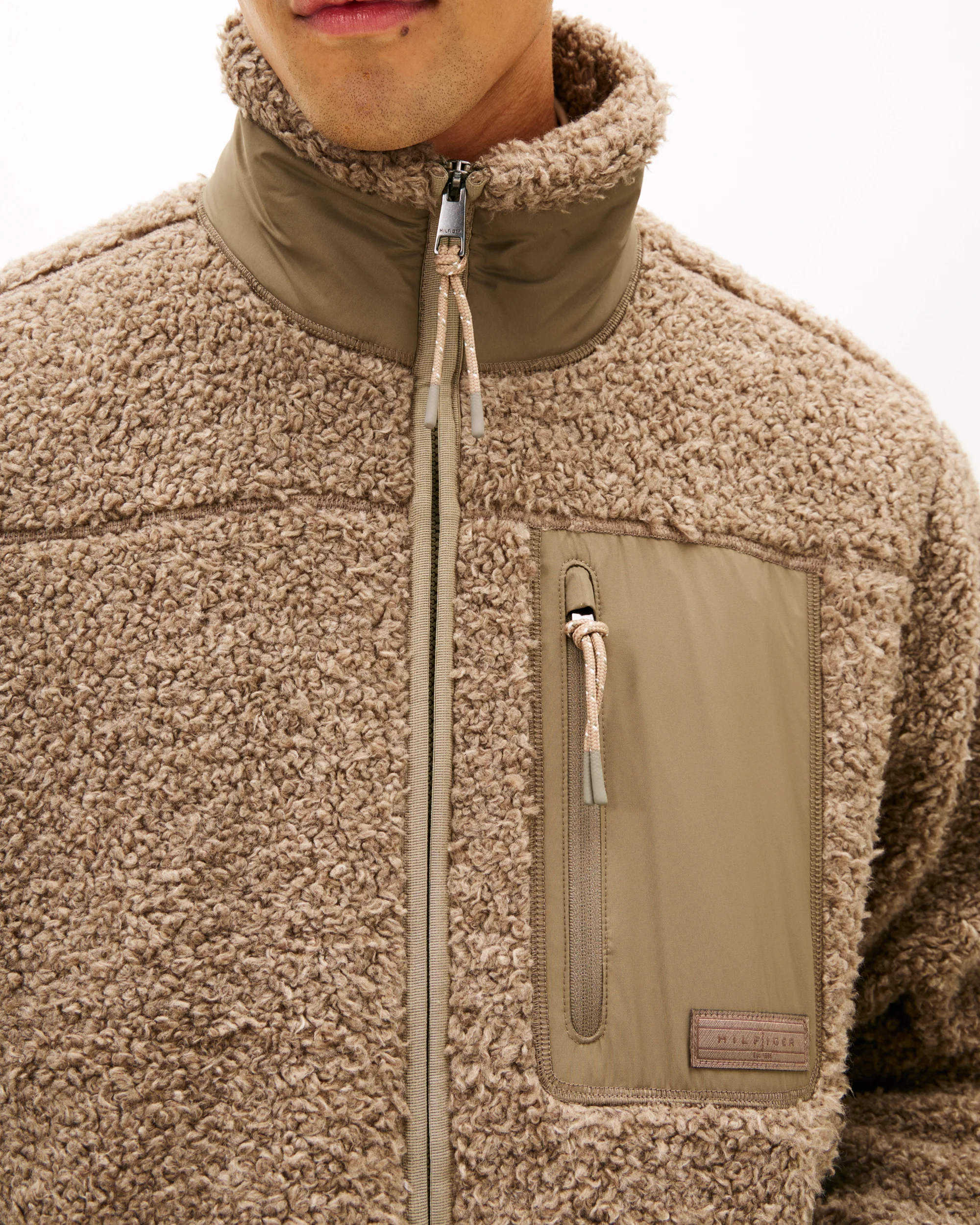 Tommy Hilfiger Teddy Fleece Zipped Pocket Mens Full-Zip Sweatshirt - Coastal Taupe - Image 2
