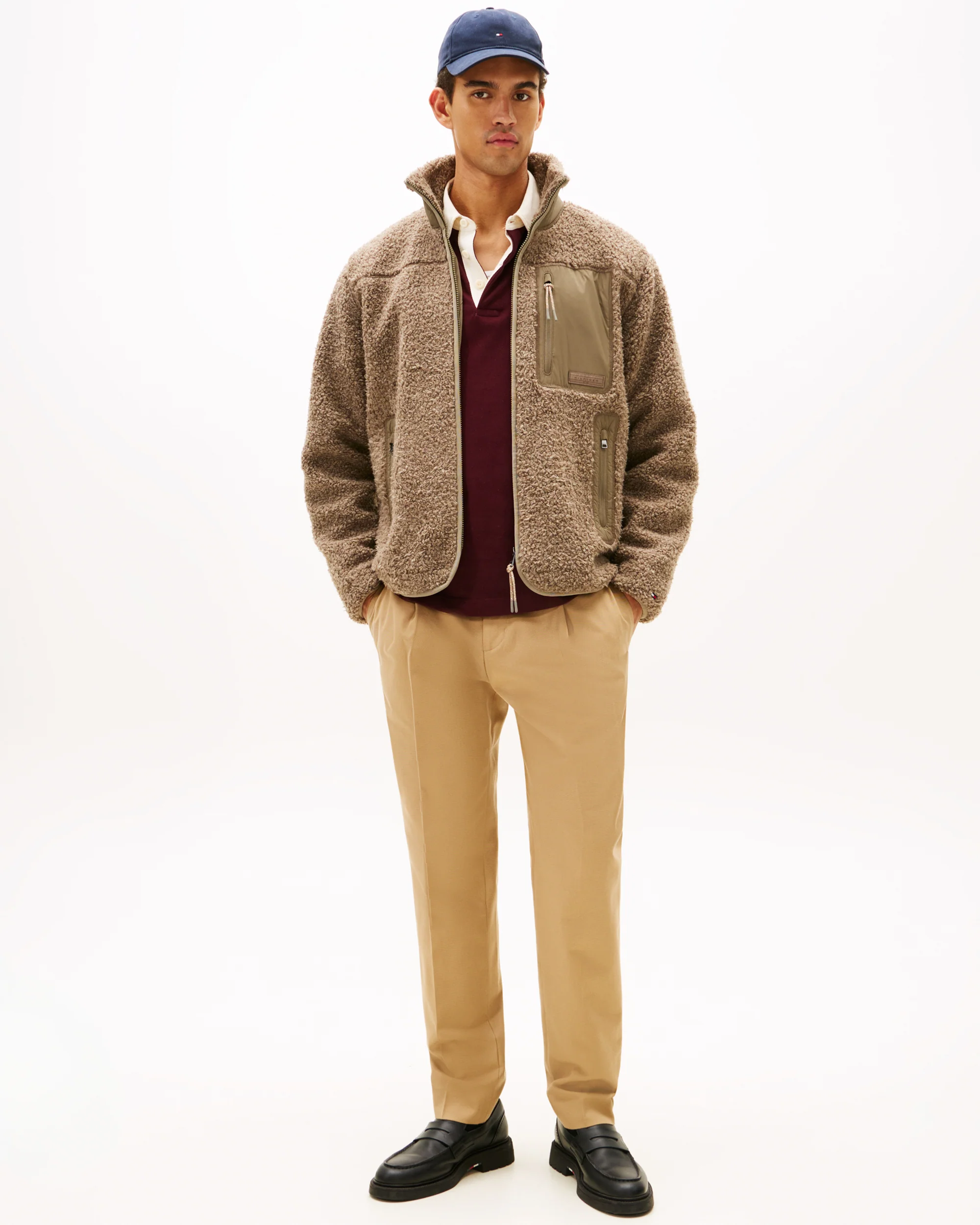 Tommy Hilfiger Teddy Fleece Zipped Pocket Mens Full-Zip Sweatshirt - Coastal Taupe - Image 3