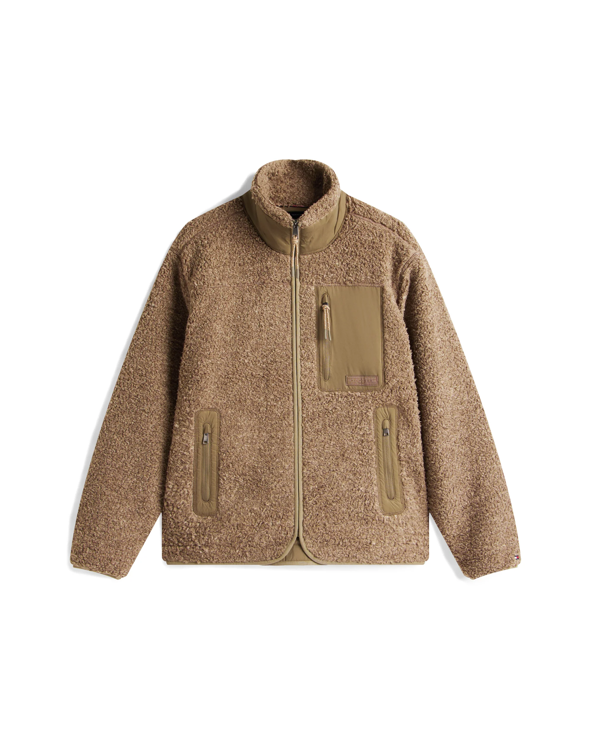 Tommy Hilfiger Teddy Fleece Zipped Pocket Mens Full-Zip Sweatshirt - Coastal Taupe - Image 5