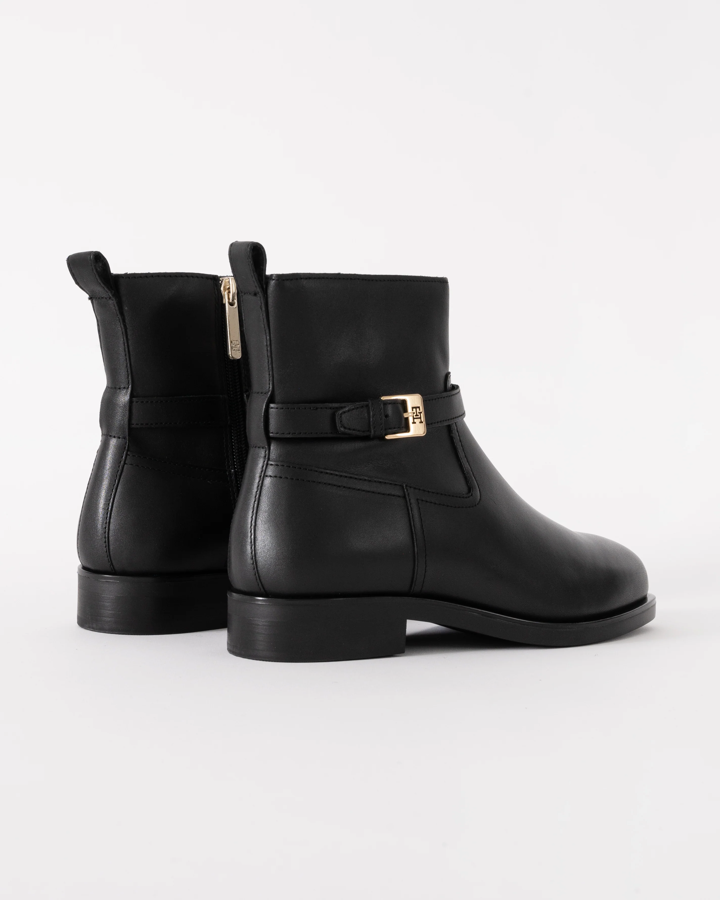 Tommy Hilfiger TH Buckle Womens Riding Leather Booties - Black - Image 3