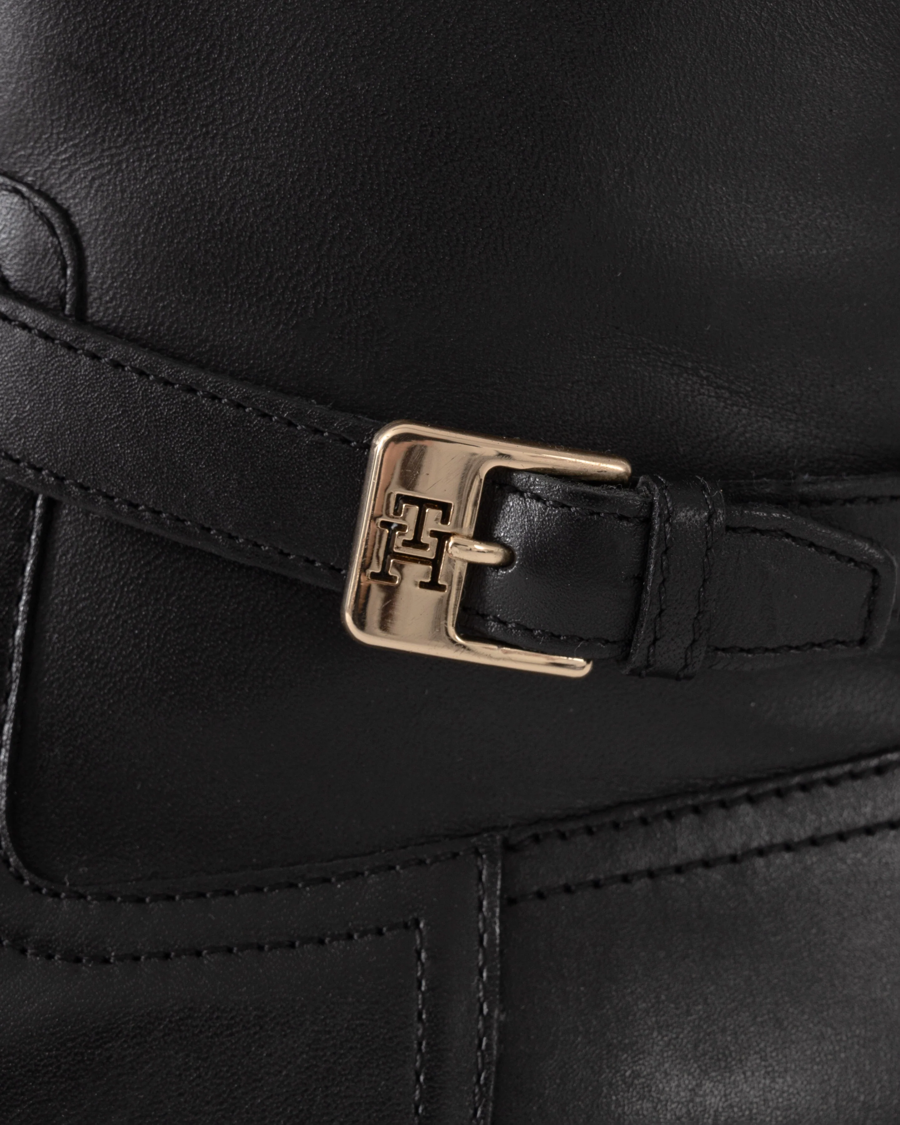 Tommy Hilfiger TH Buckle Womens Riding Leather Booties - Black - Image 5
