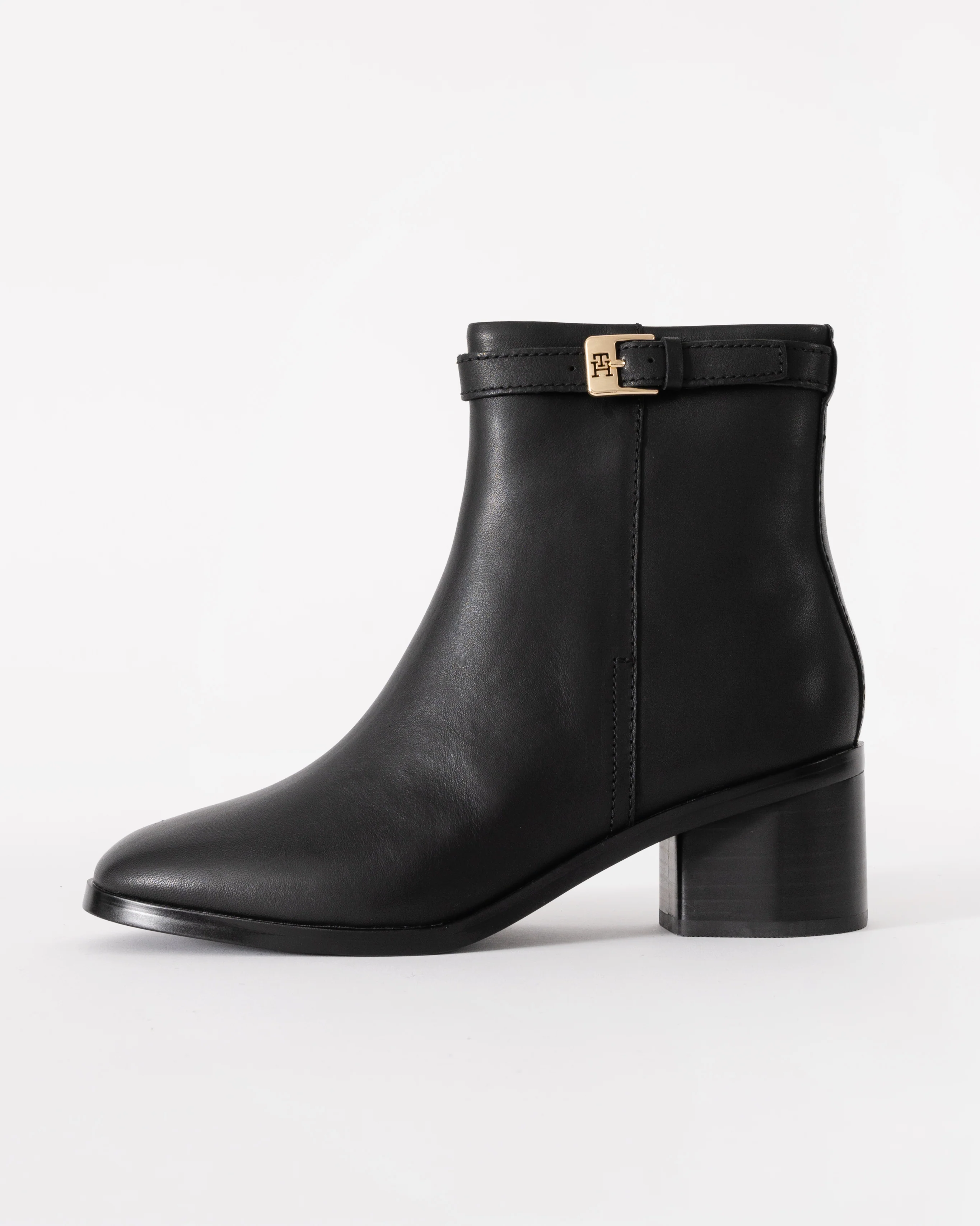 Tommy Hilfiger Womens Buckle Leather Mid-Heel Booties - Black - Image 2