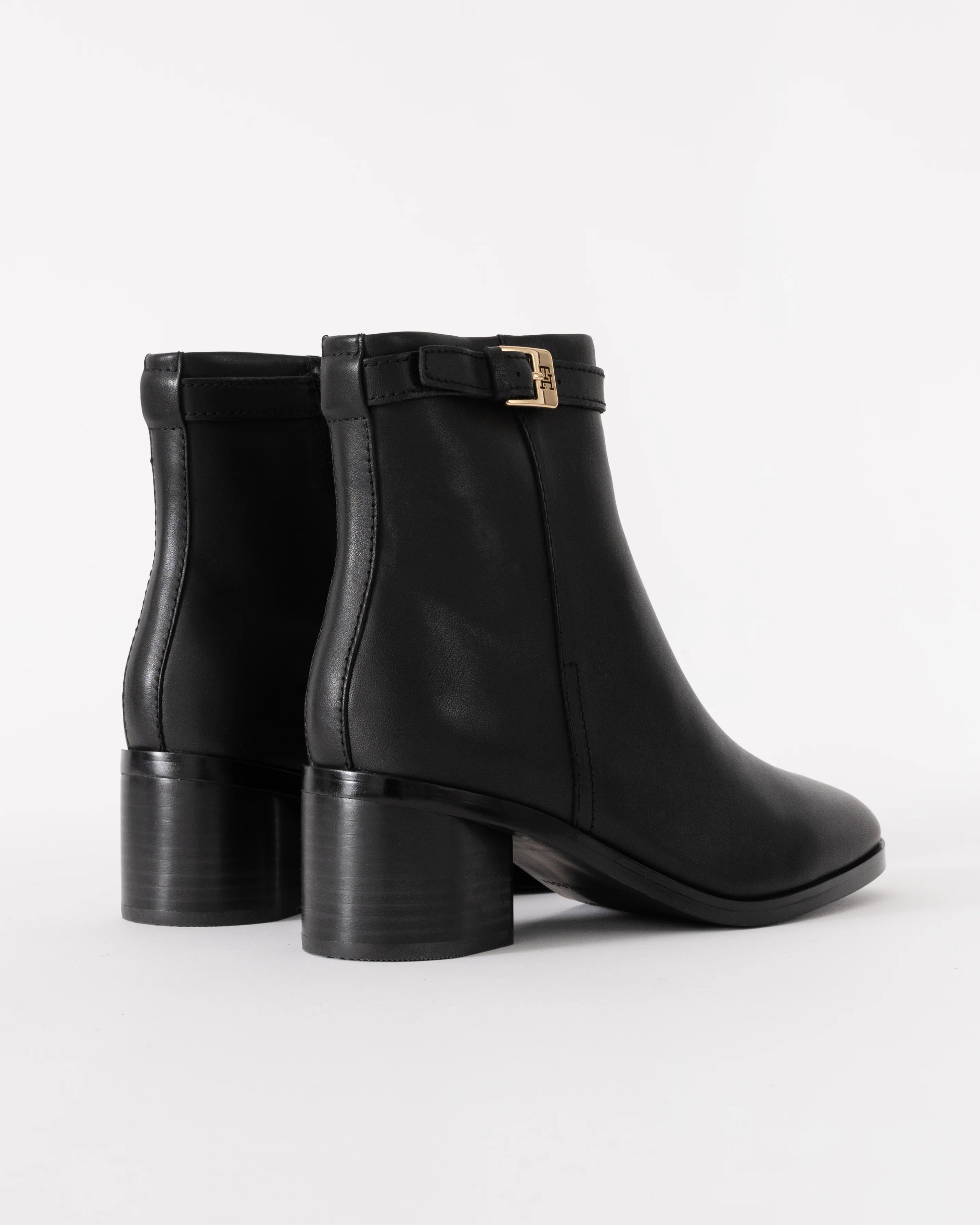 Tommy Hilfiger Womens Buckle Leather Mid-Heel Booties - Black - Image 3