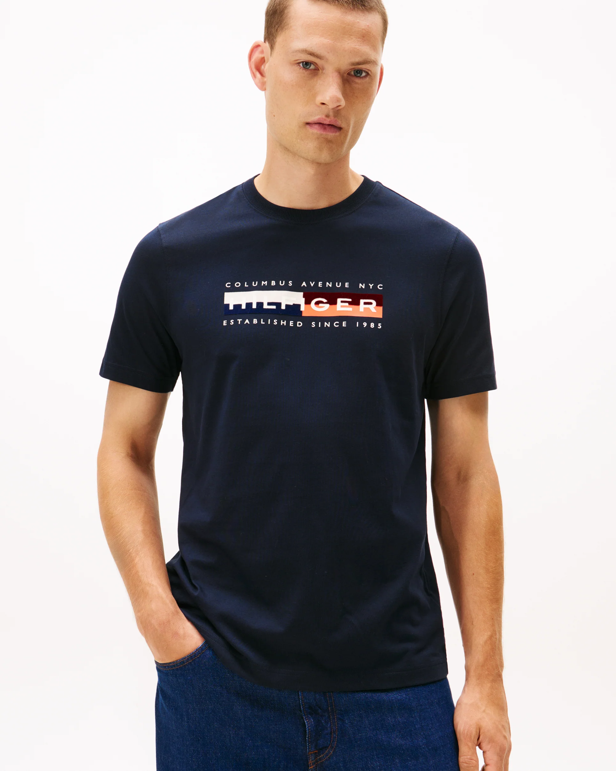Tommy Hilfiger TH Colour Block Mens Graphic T-Shirt - Desert Sky - Image 2