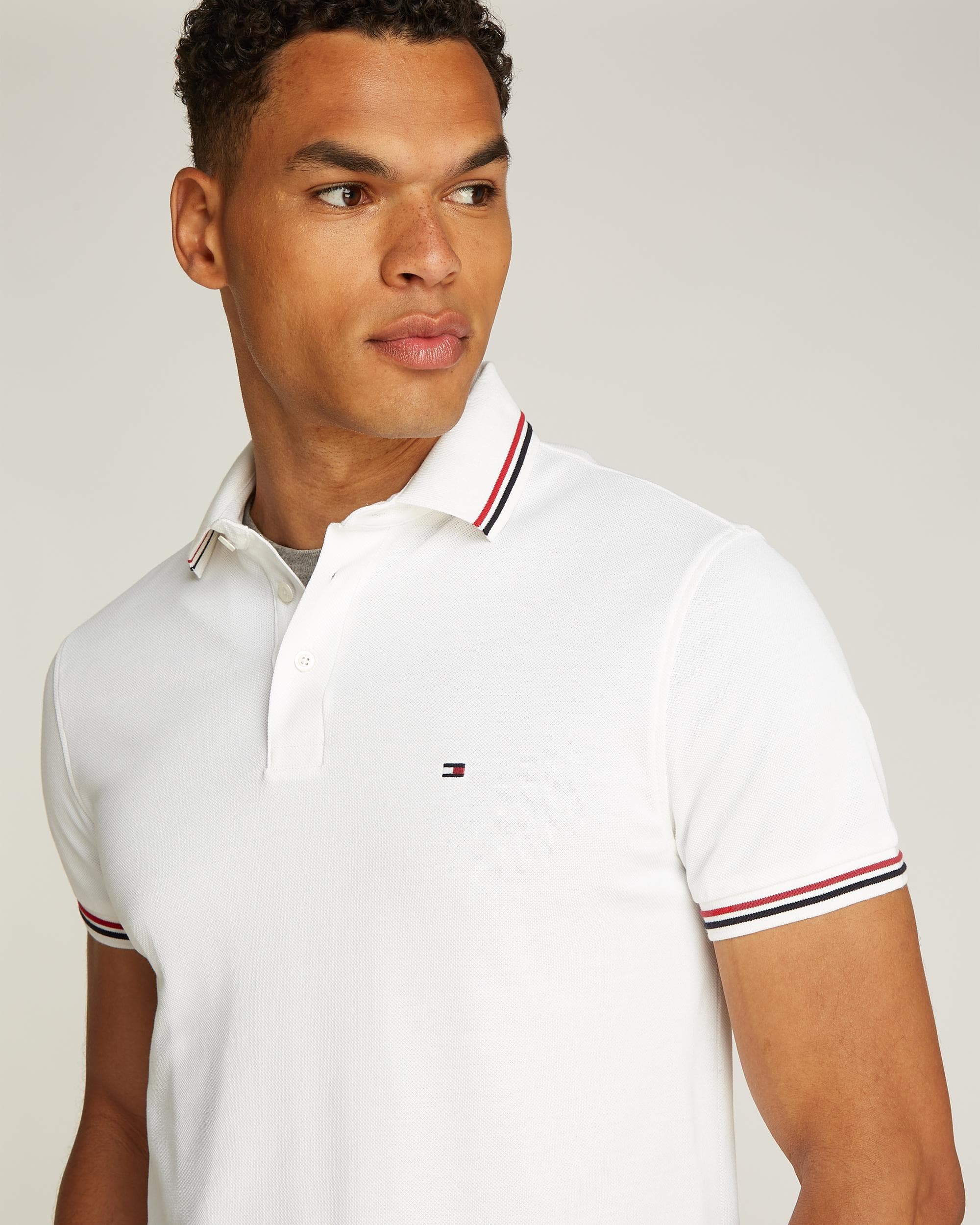 Tommy Hilfiger Tipped Mens Slim Fit Polo - White - Image 2