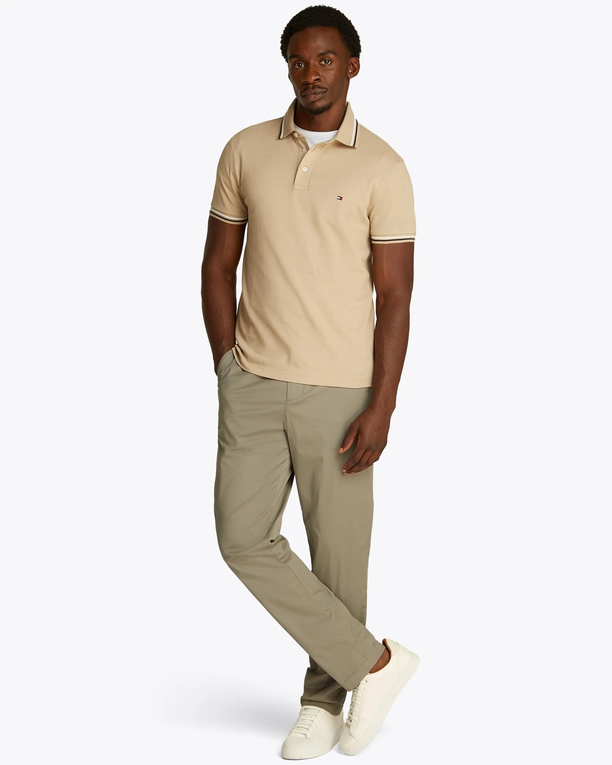 Tommy Hilfiger Tipped Slim Fit Mens Polo - Sandalwood - Image 2