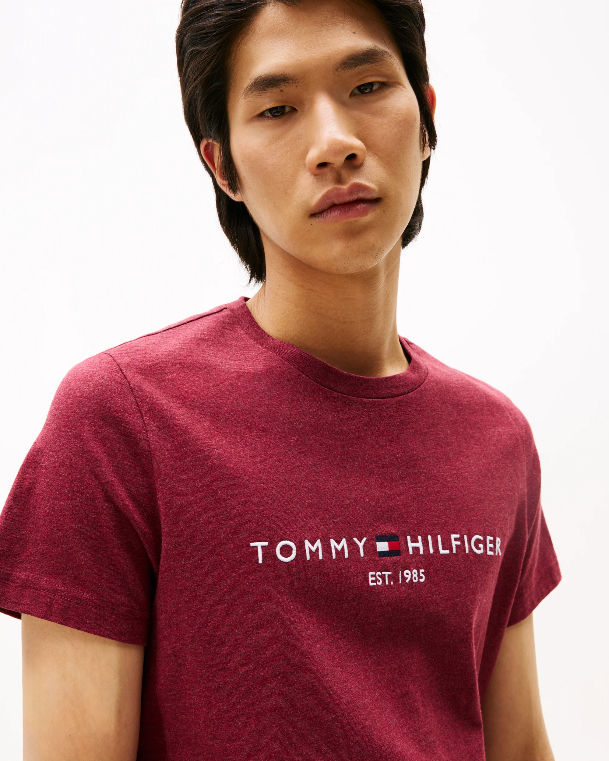 Tommy Hilfiger Tommy Logo Basic Mens T-Shirt - Deep Rouge Heather - Image 2