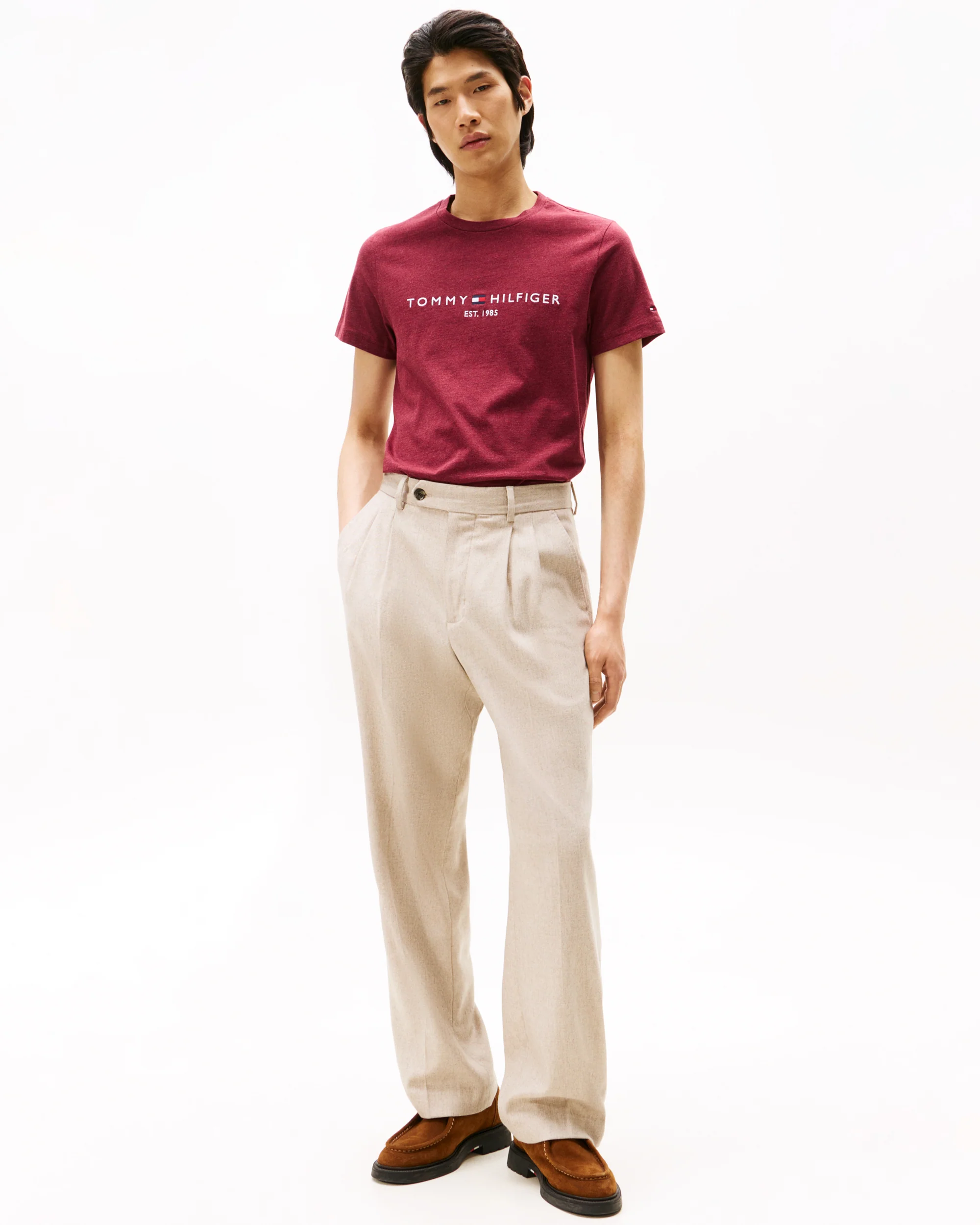 Tommy Hilfiger Tommy Logo Basic Mens T-Shirt - Deep Rouge Heather - Image 3