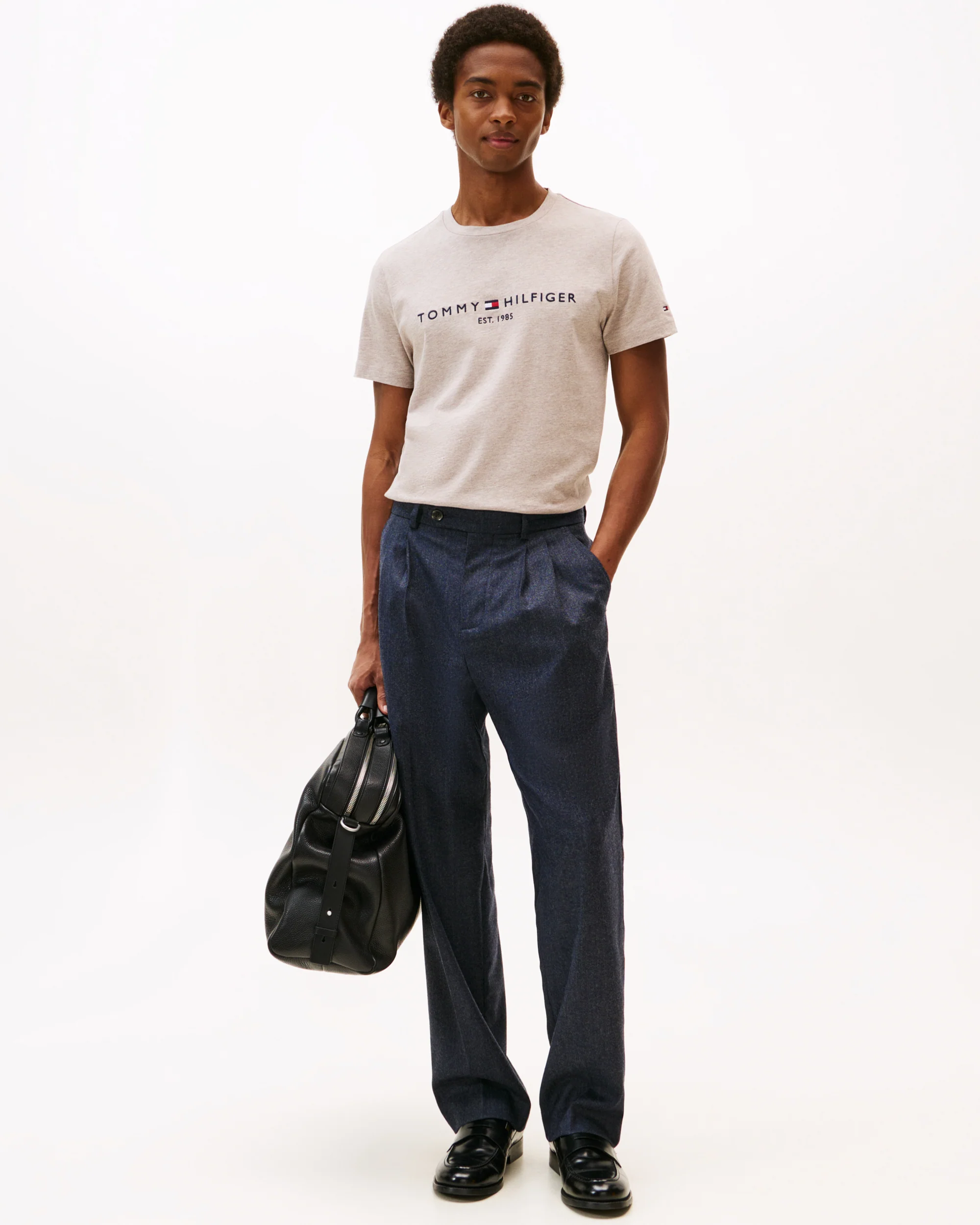 Tommy Hilfiger Tommy Logo Basic Mens T-Shirt - Heathered Pebble - Image 3