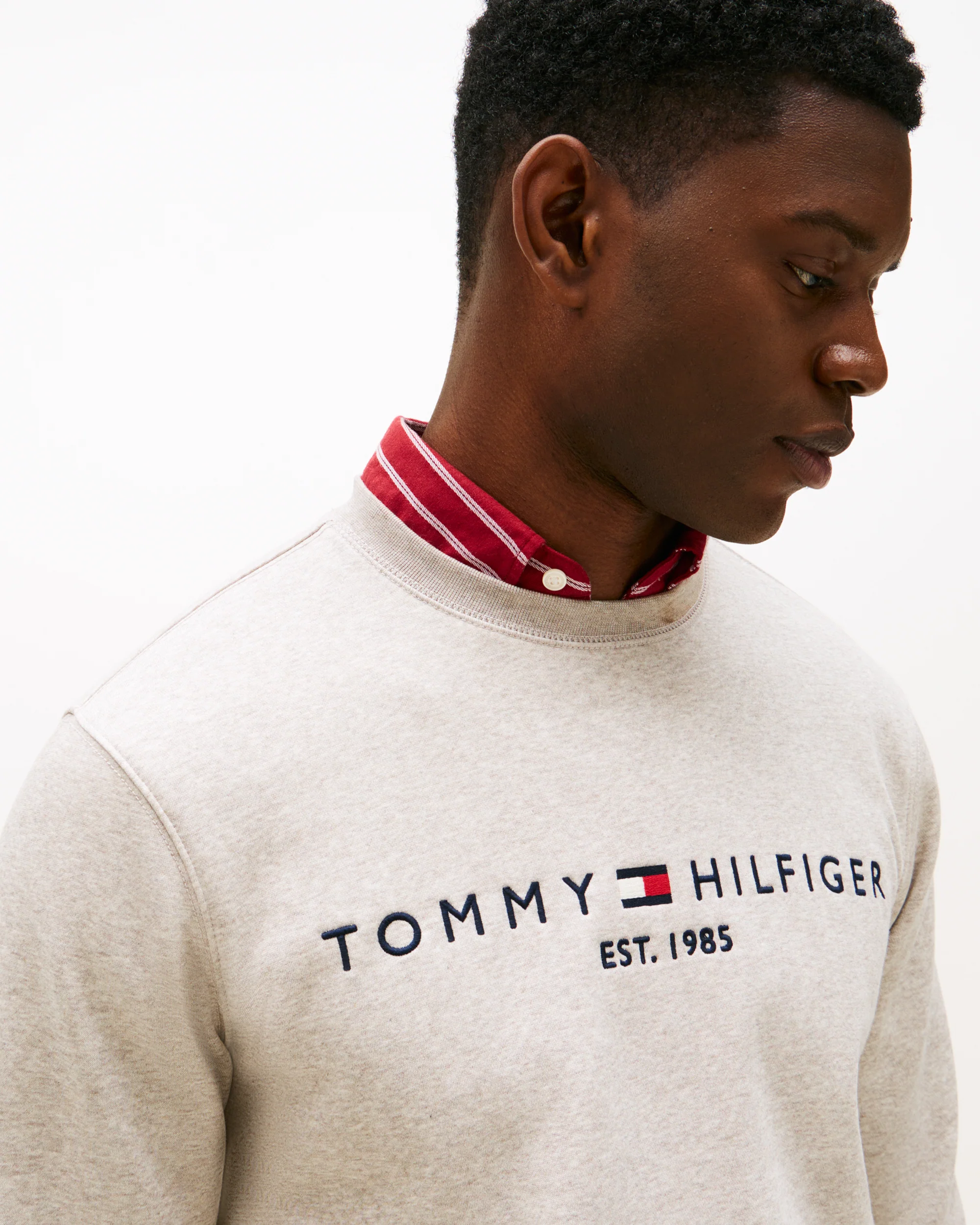 Tommy Hilfiger Tommy Logo Mens Sweatshirt - Heathered Pebble - Image 2