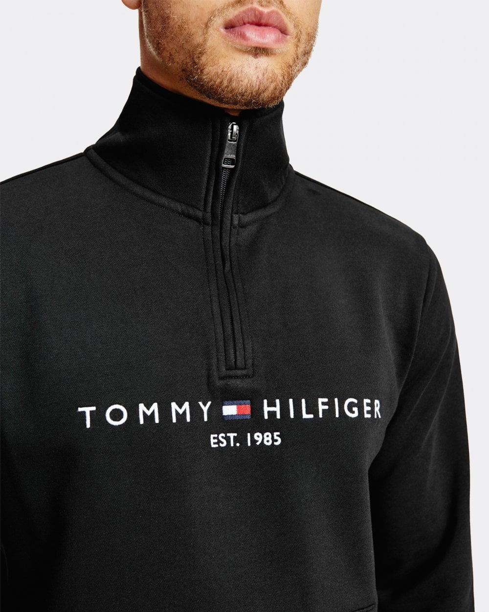 Tommy Hilfiger Tommy Logo Mockneck Mens Sweatshirt - Black - Image 2
