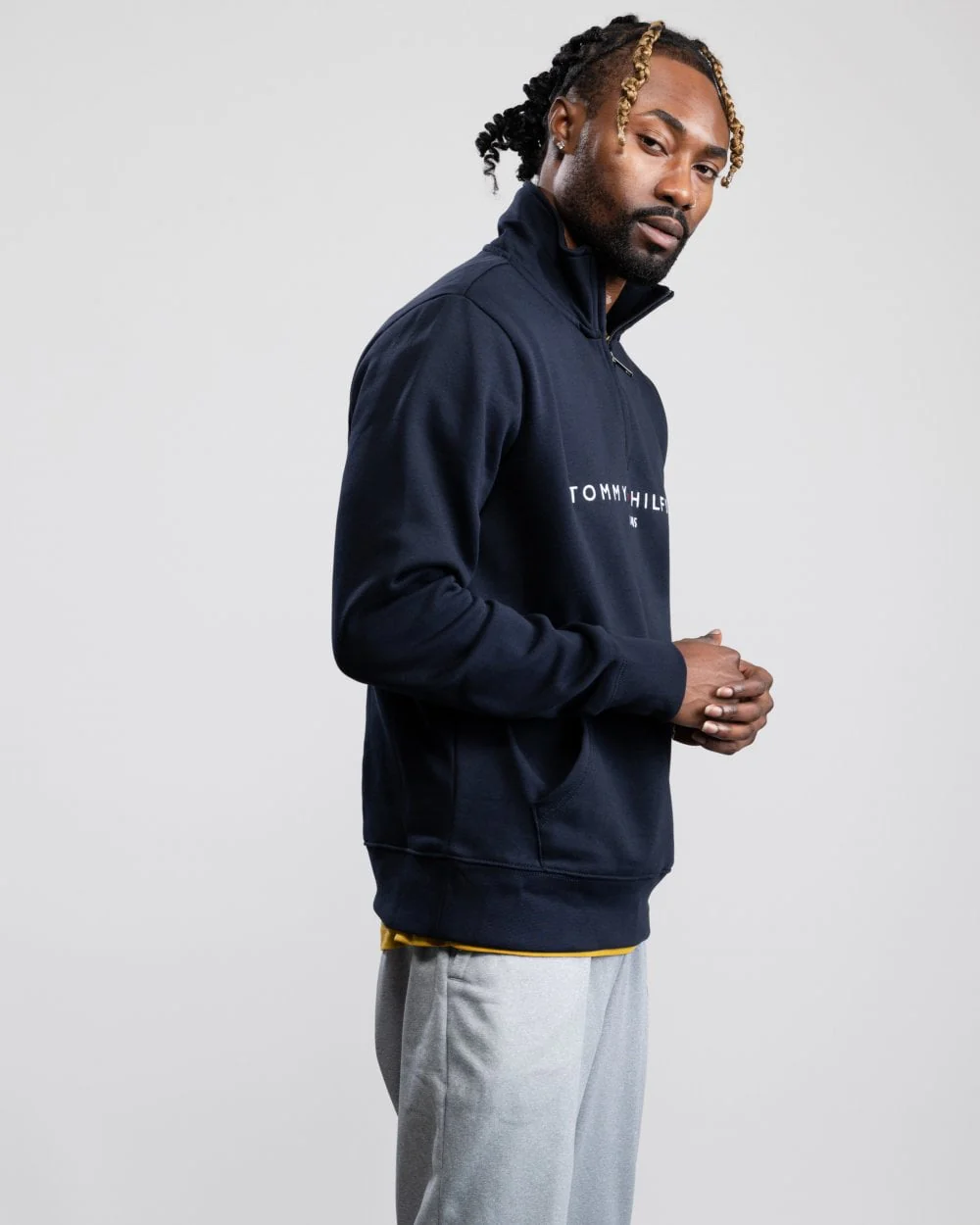 Tommy Hilfiger Tommy Logo Mockneck Mens Sweatshirt - Desert Sky - Image 4