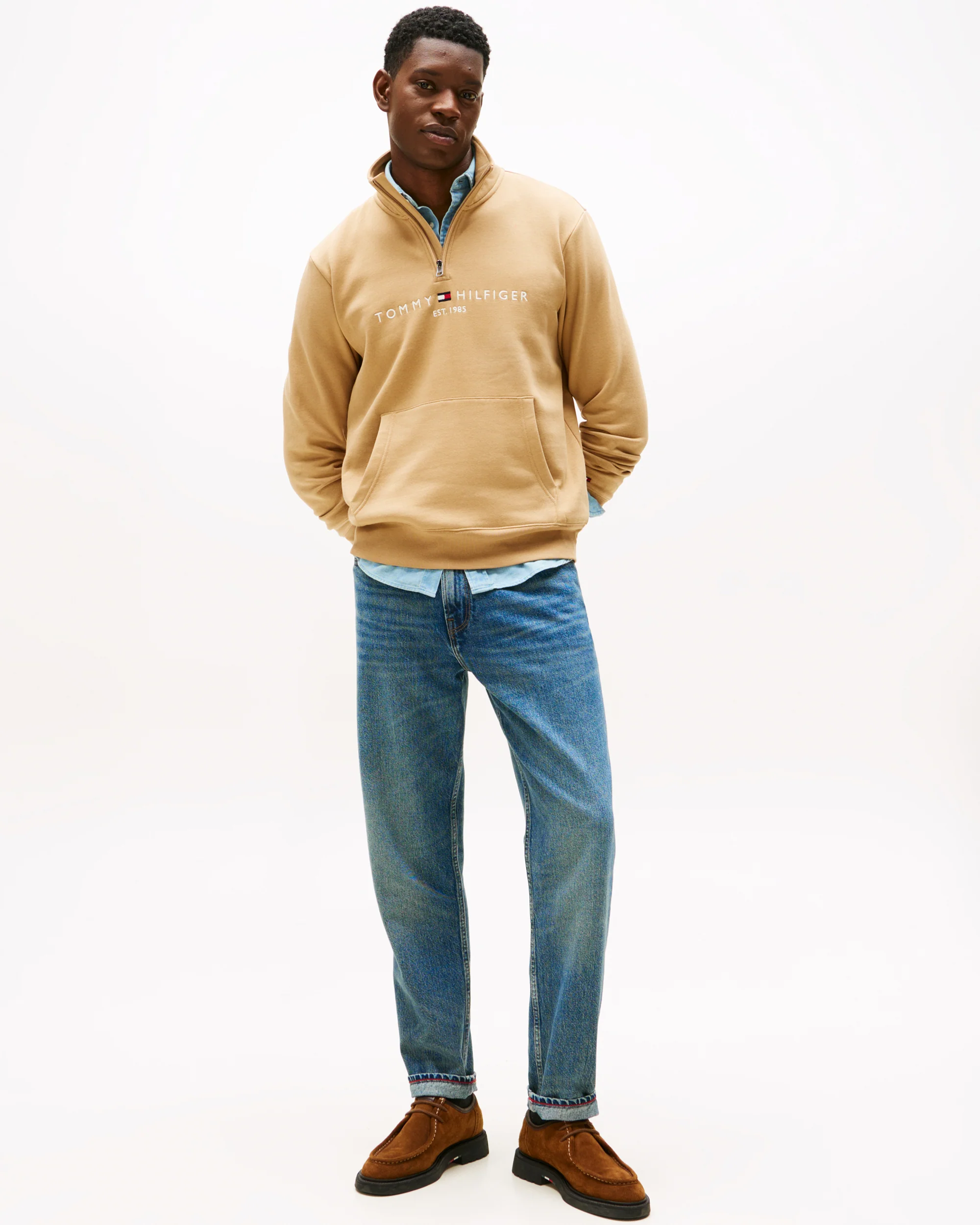 Tommy Hilfiger Tommy Logo Mockneck Mens Sweatshirt - Timeless Camel - Image 3
