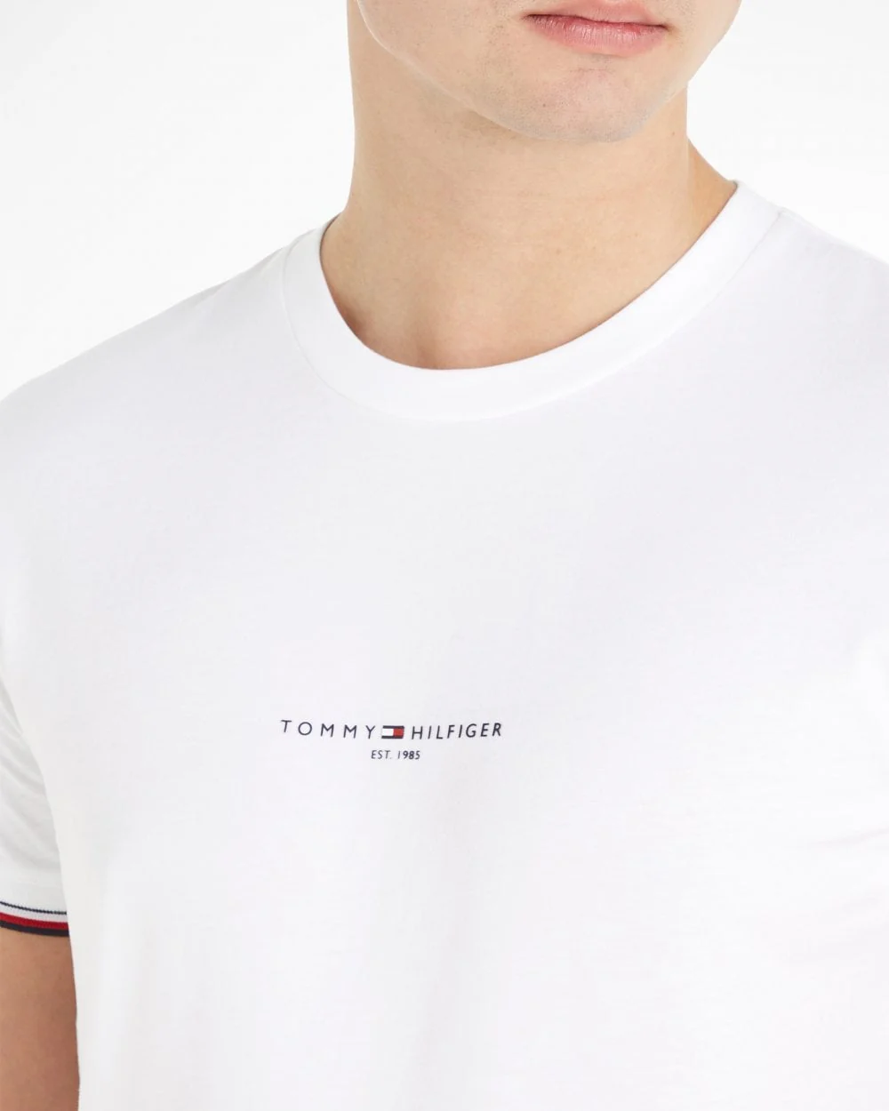 Tommy Hilfiger Tommy Logo Tipped Mens T-Shirt - White - Image 2