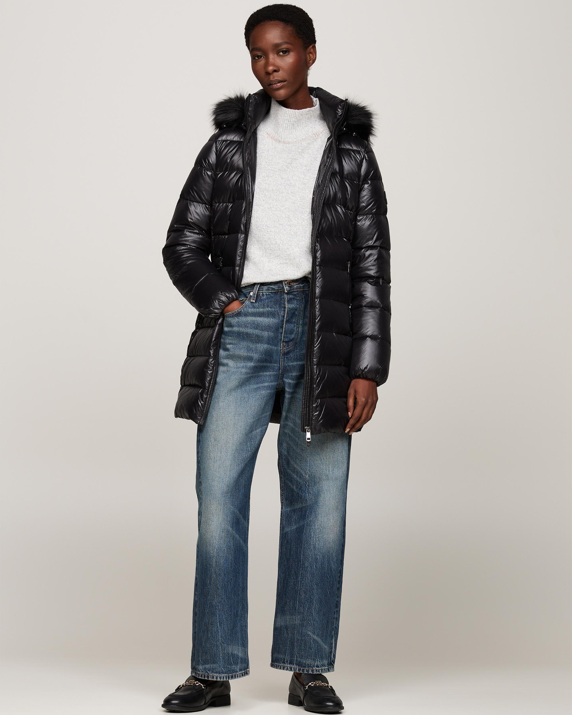 Tommy Hilfiger Tyra Gloss Long Down Faux Fur Womens Jacket - Image 3