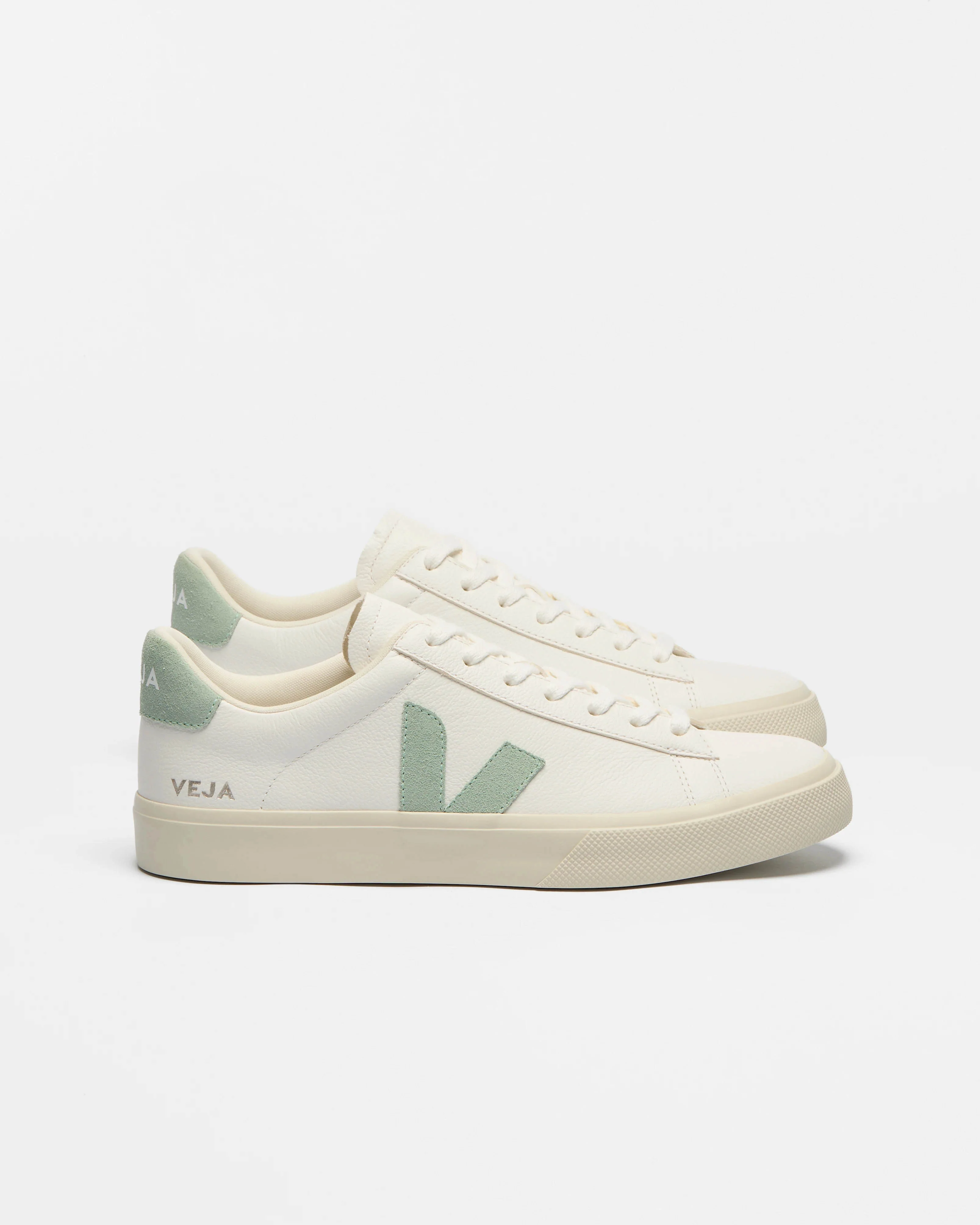 VEJA Campo Leather Womens Trainers - Extra White/Matcha - Image 2