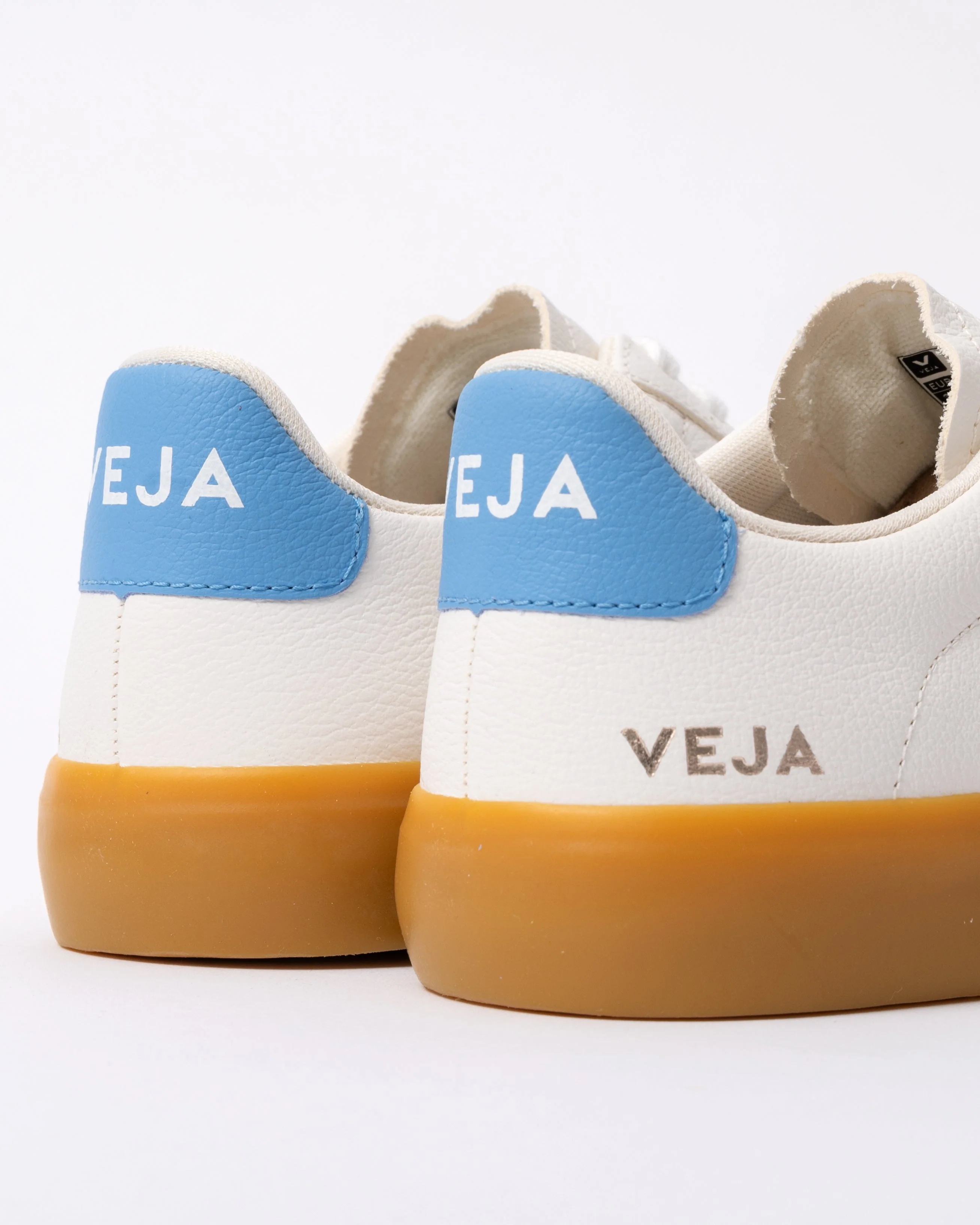 VEJA Campo Leather Womens Trainers - White/Aqua - Image 2