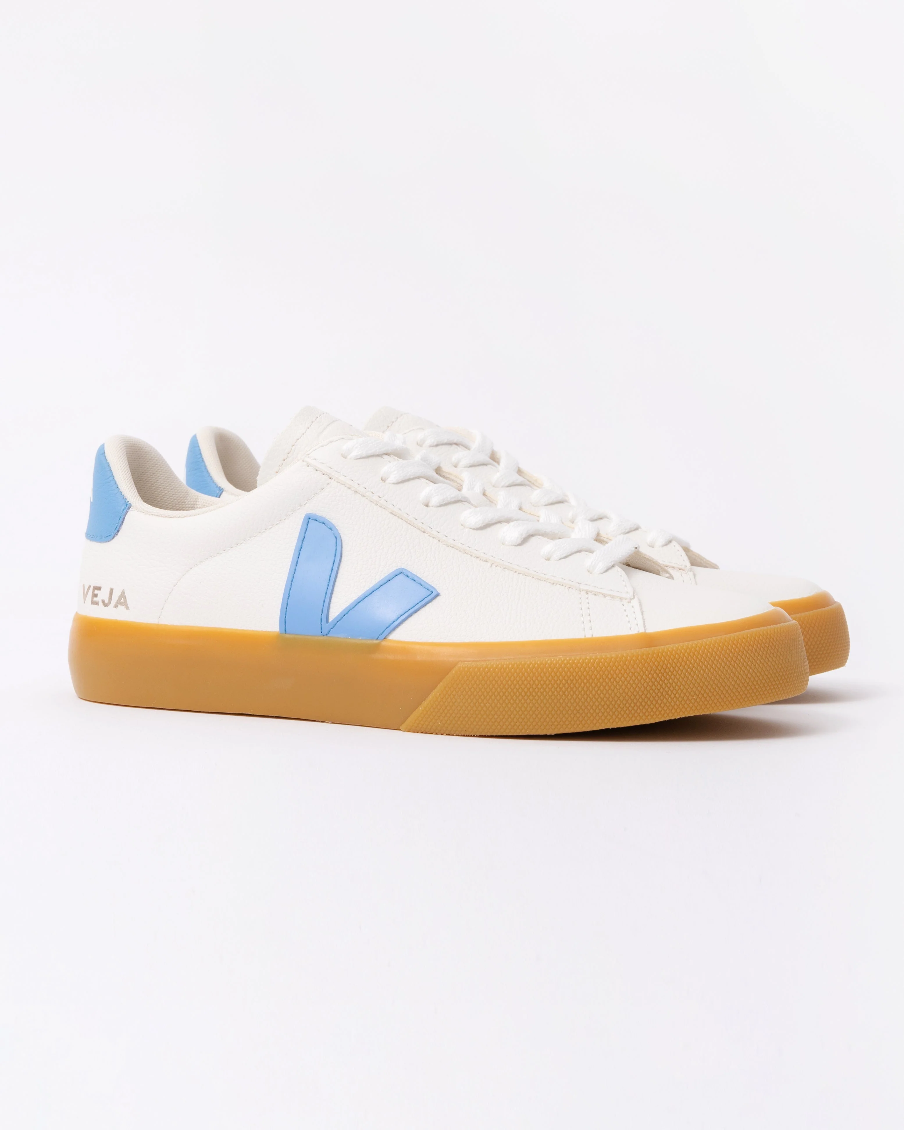 VEJA Campo Leather Womens Trainers - White/Aqua - Image 3
