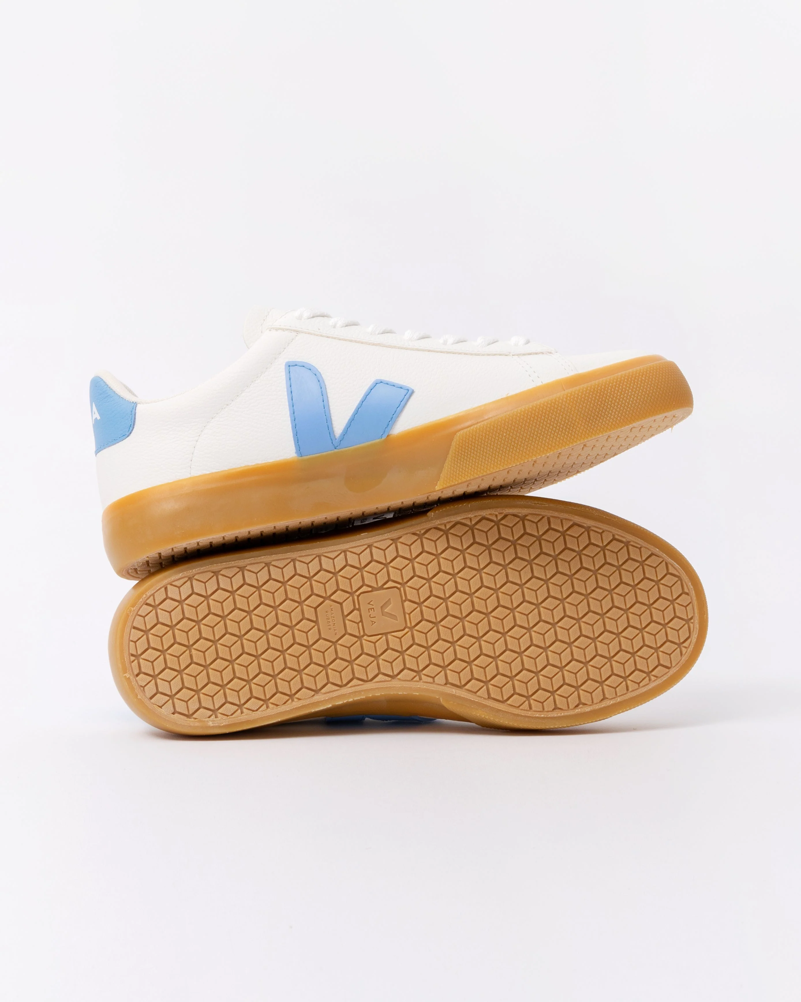 VEJA Campo Leather Womens Trainers - White/Aqua - Image 5