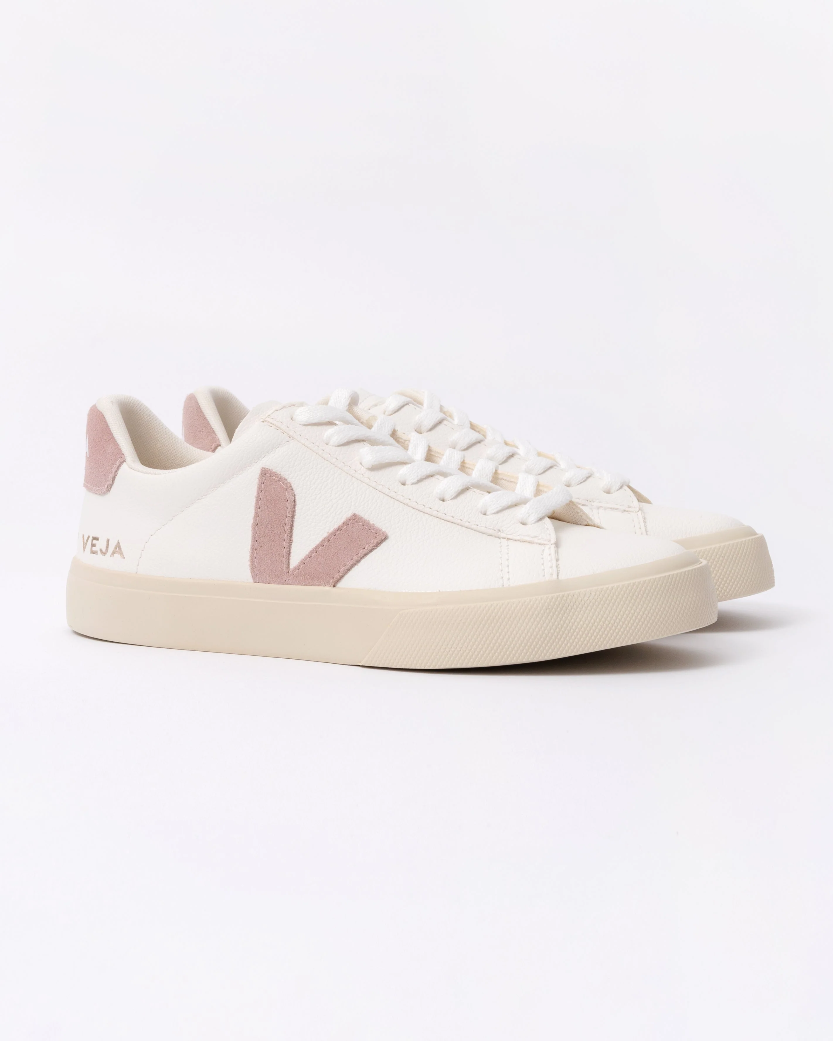 VEJA Campo Leather Womens Trainers - White/Babe - Image 3