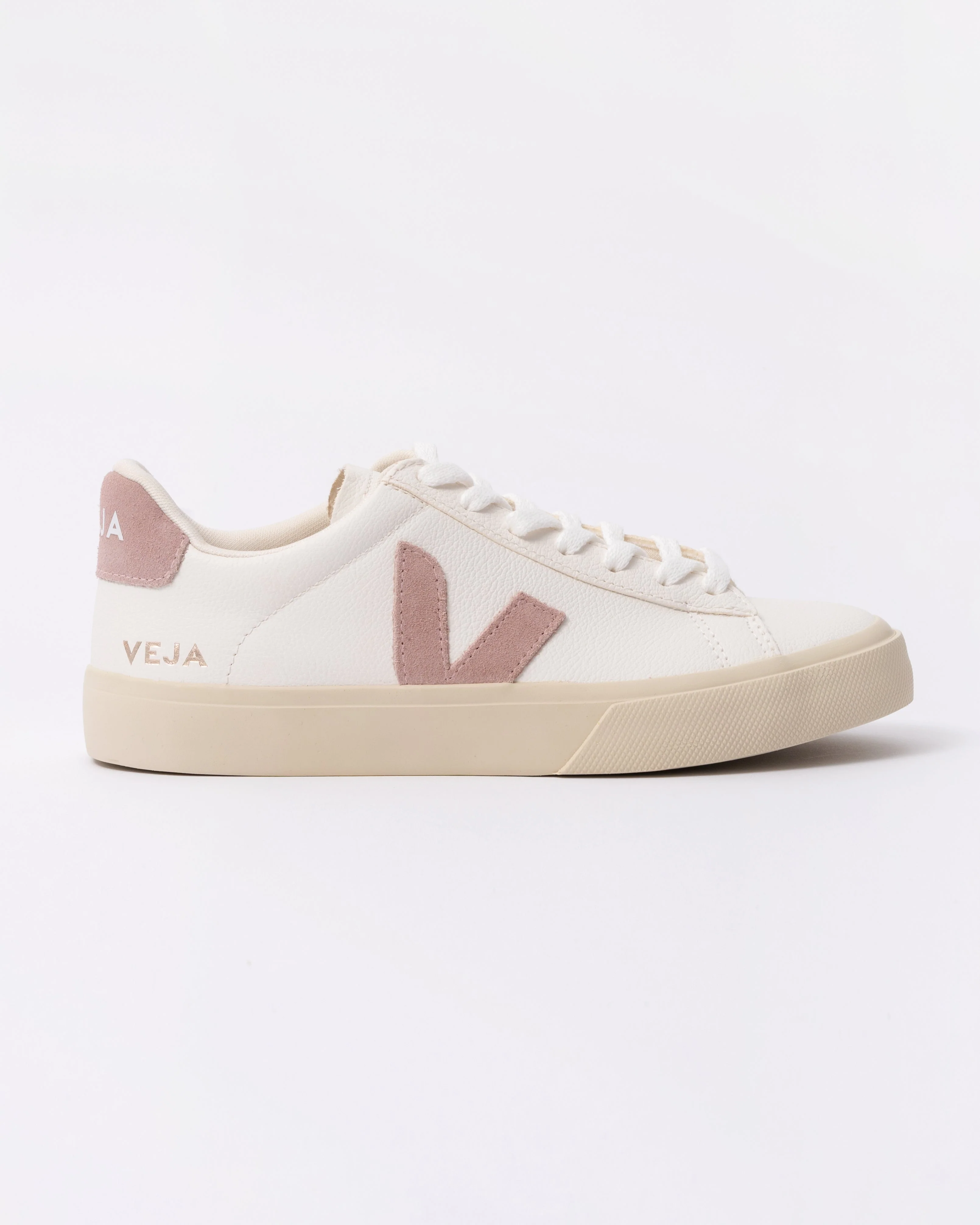 VEJA Campo Leather Womens Trainers - White/Babe - Image 4