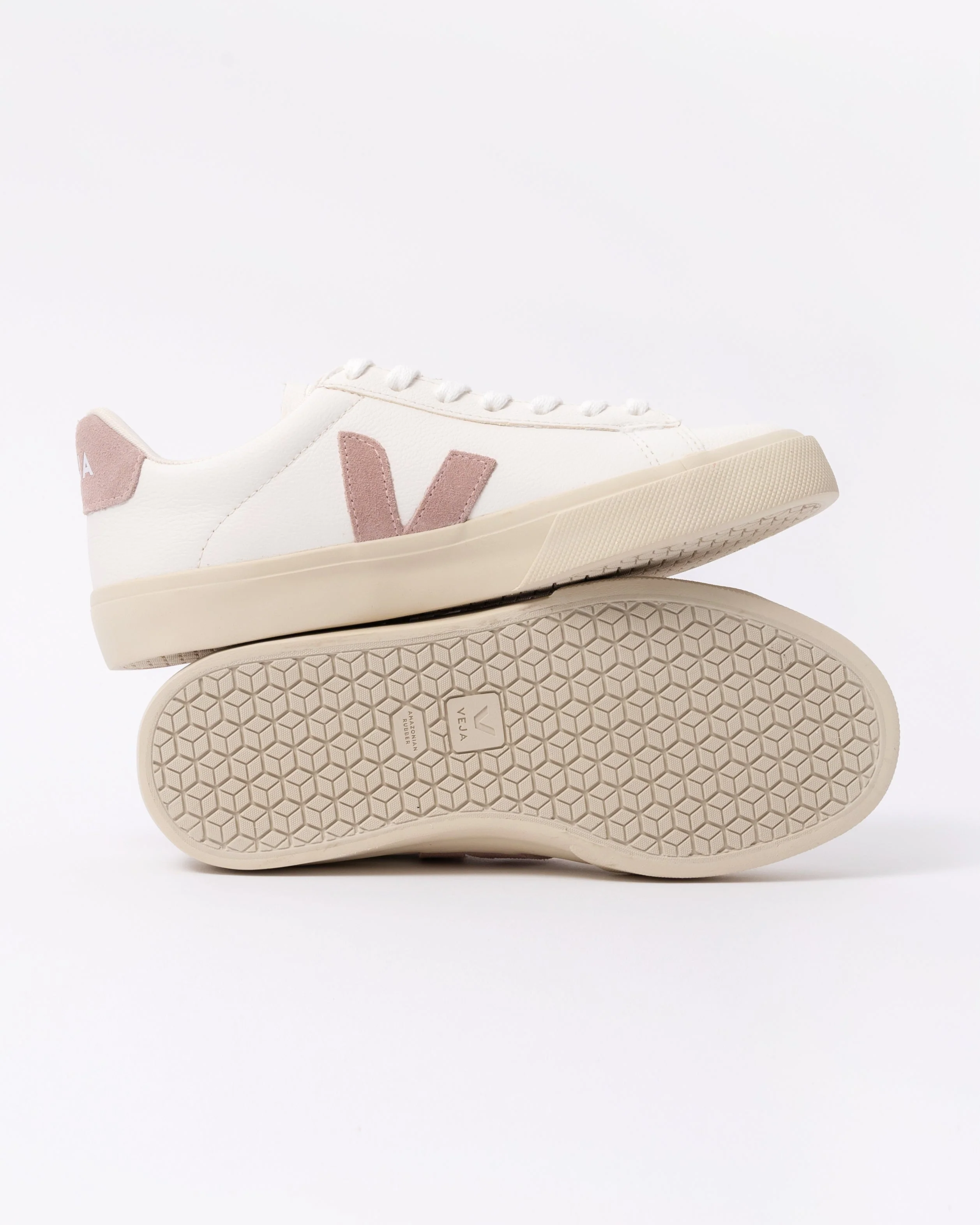 VEJA Campo Leather Womens Trainers - White/Babe - Image 5